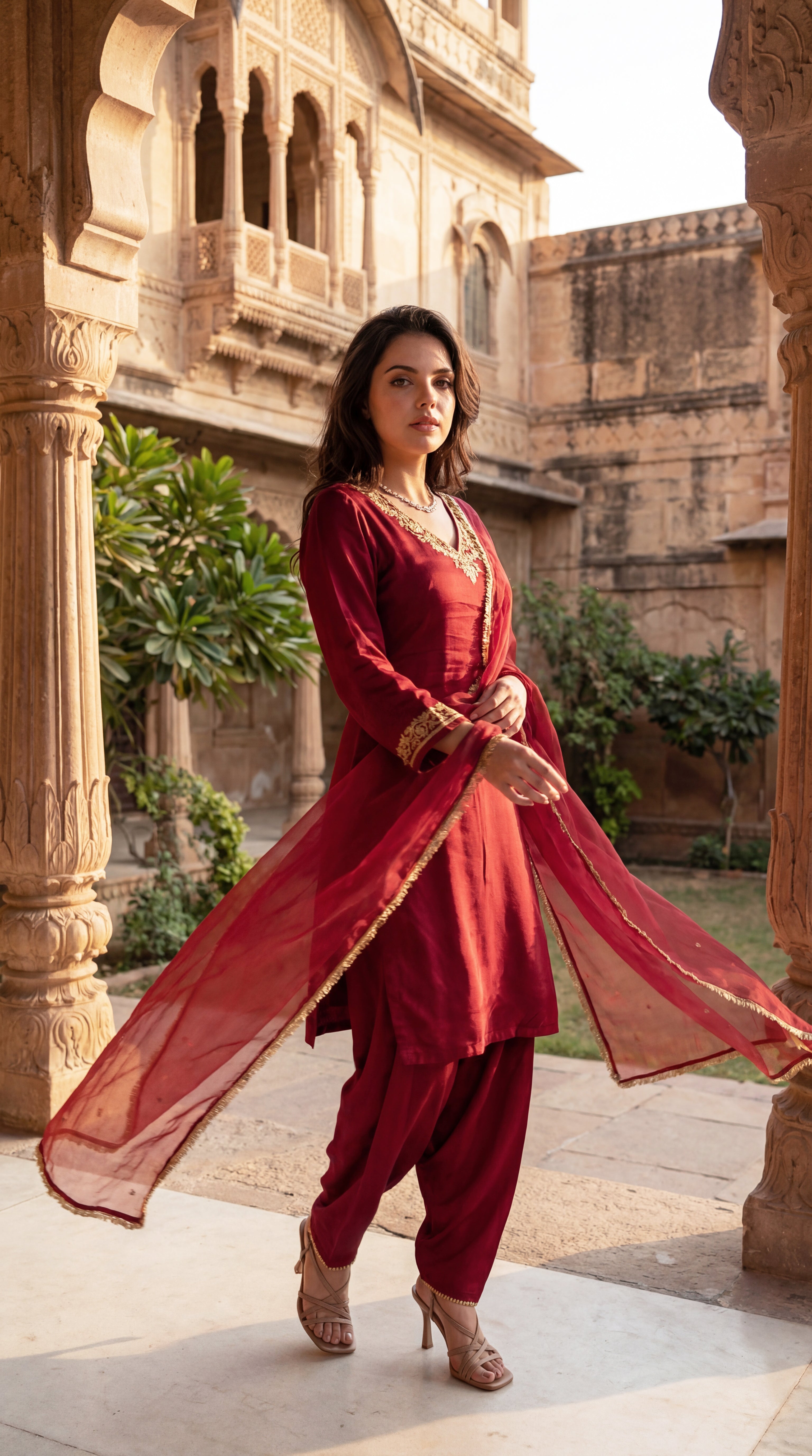 Deep Wine Chanderi Suit Set