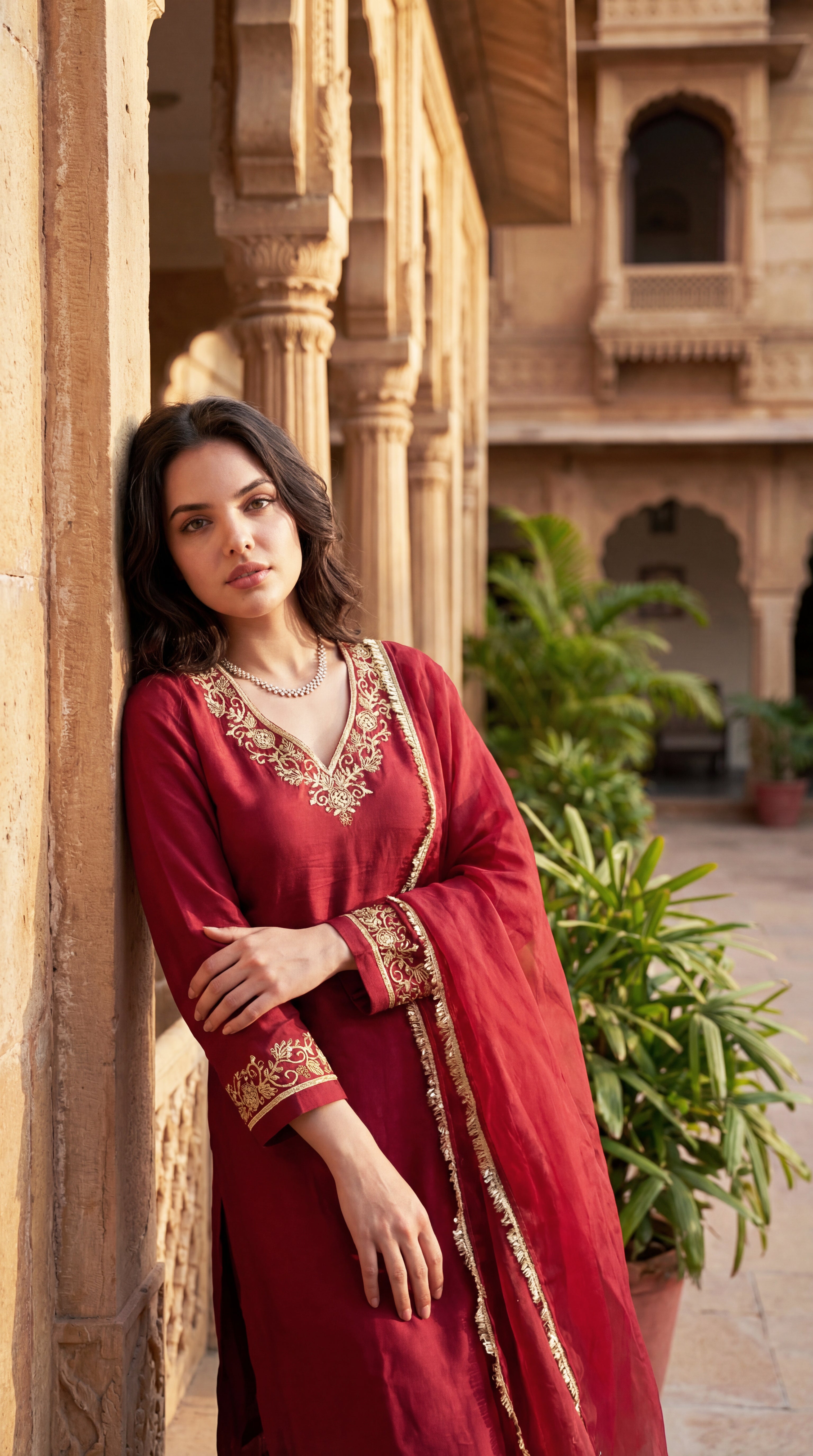Deep Wine Chanderi Suit Set