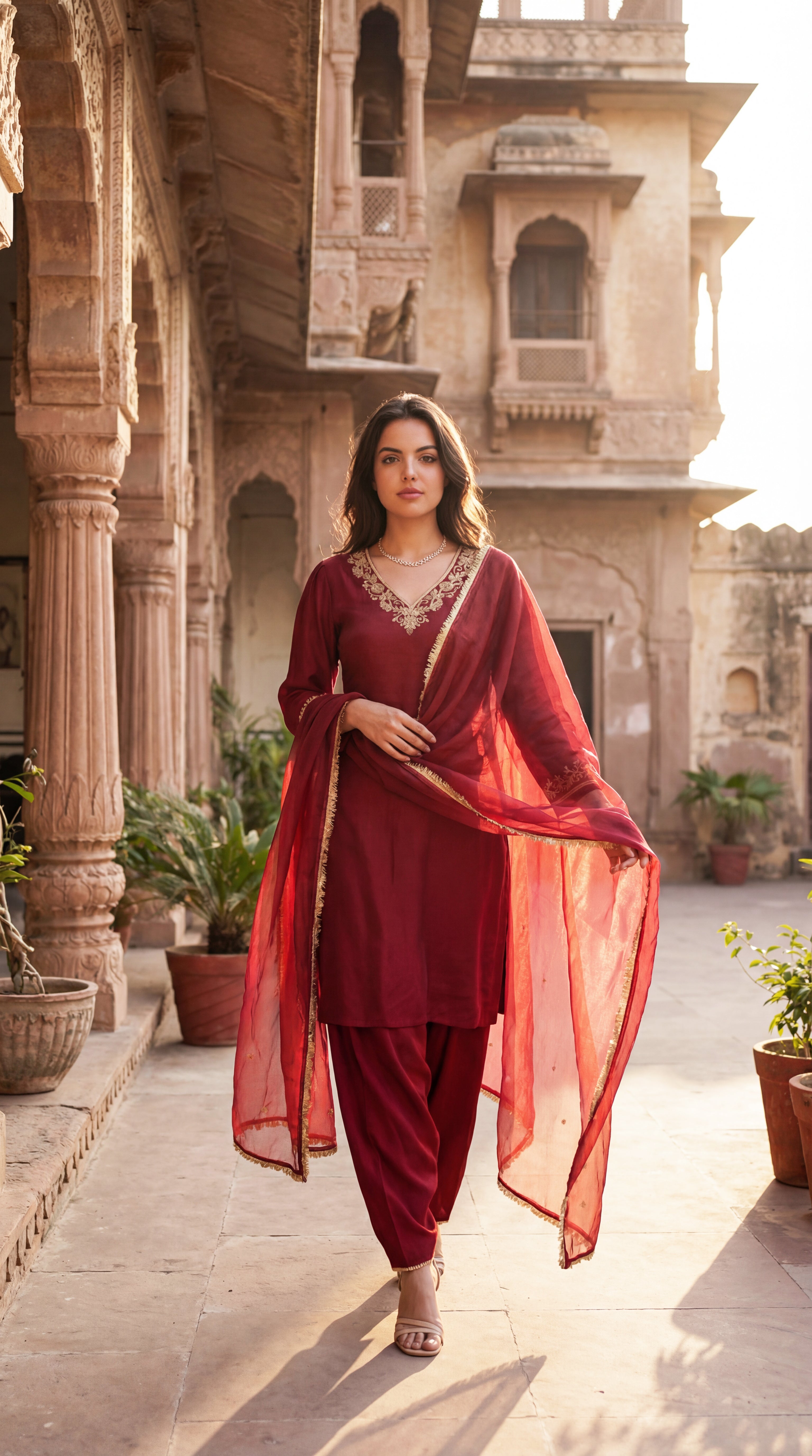 Deep Wine Chanderi Suit Set