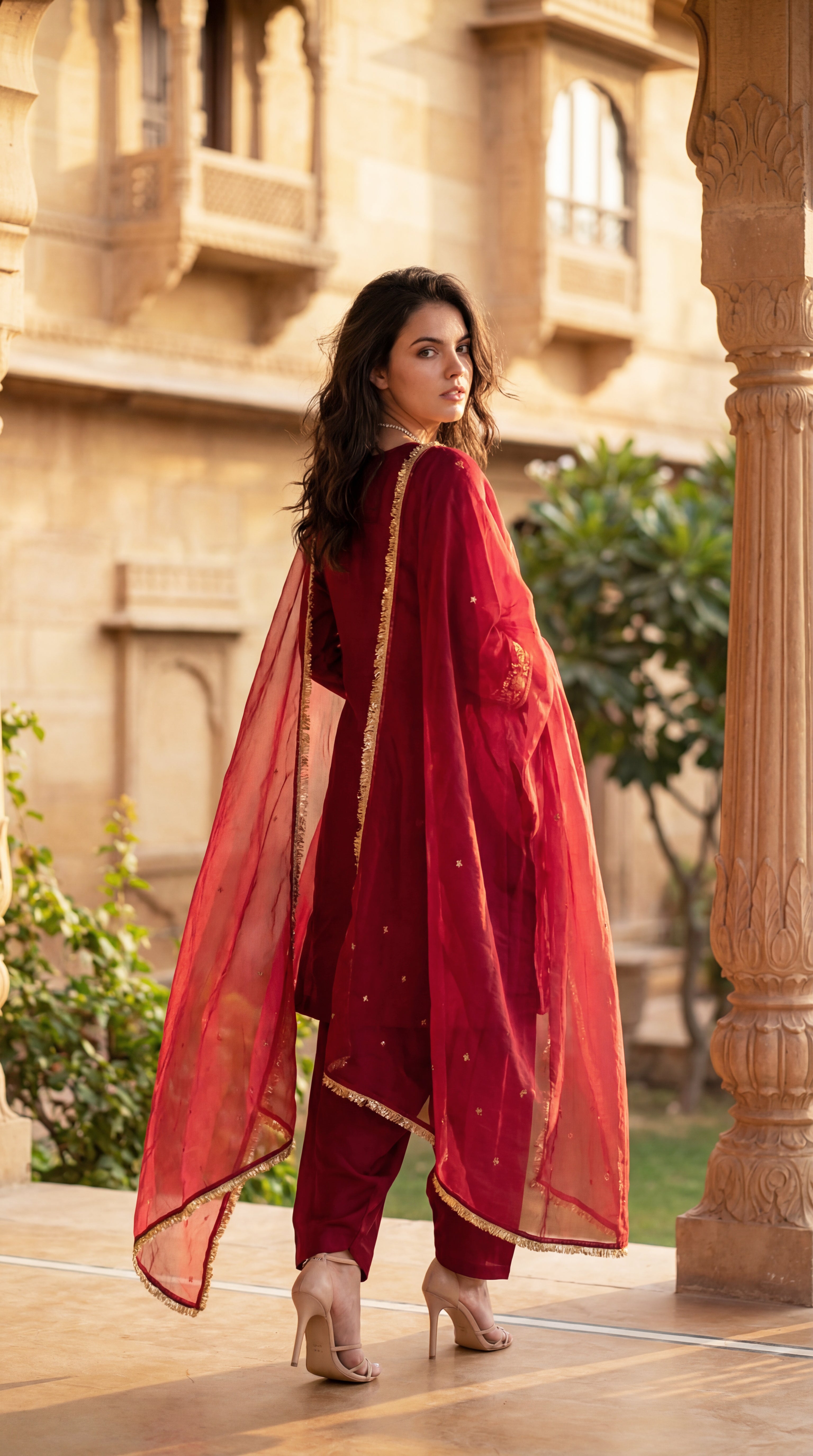 Deep Wine Chanderi Suit Set