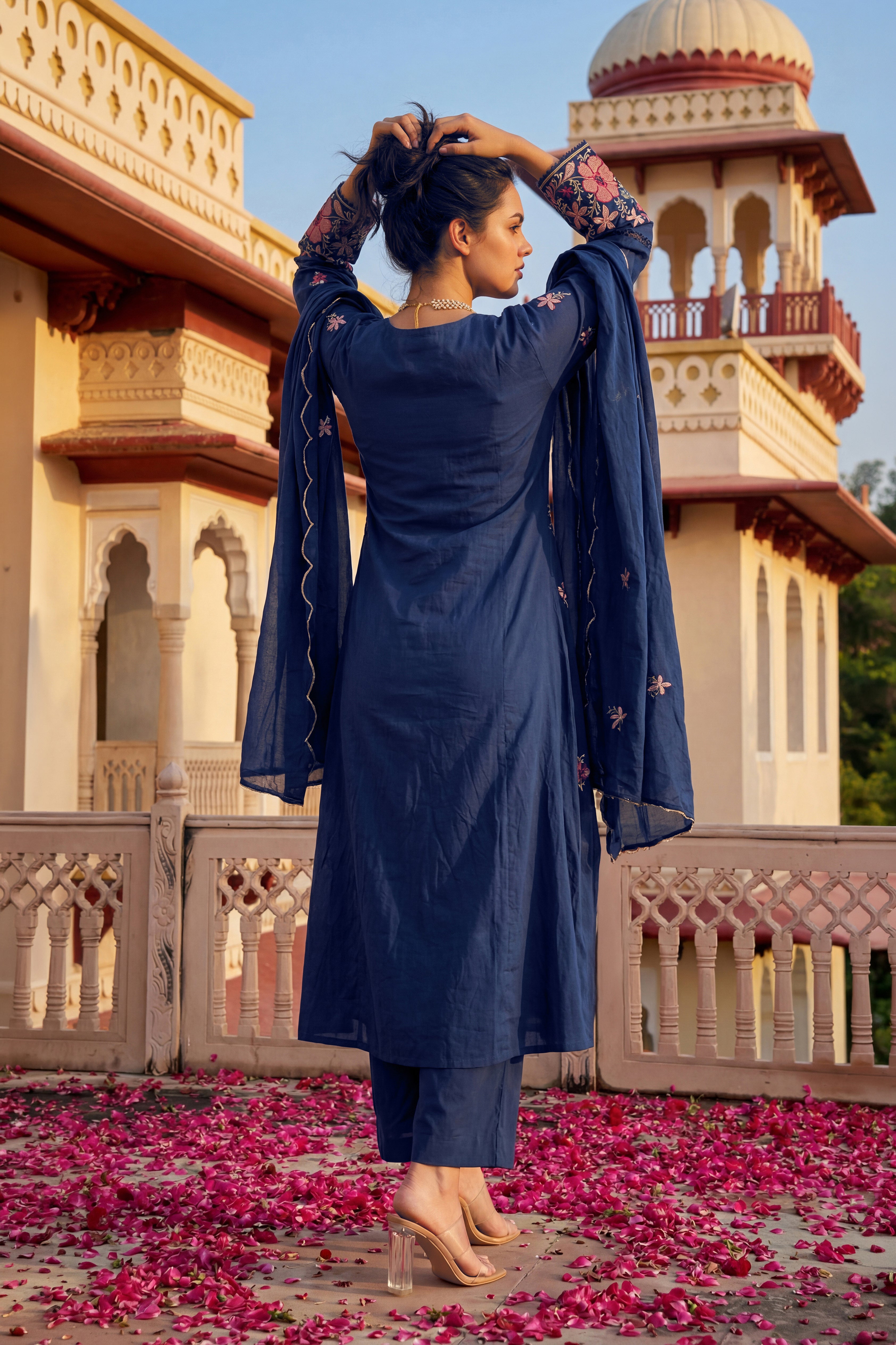 Navy Petal Grace Cotton Suit Set