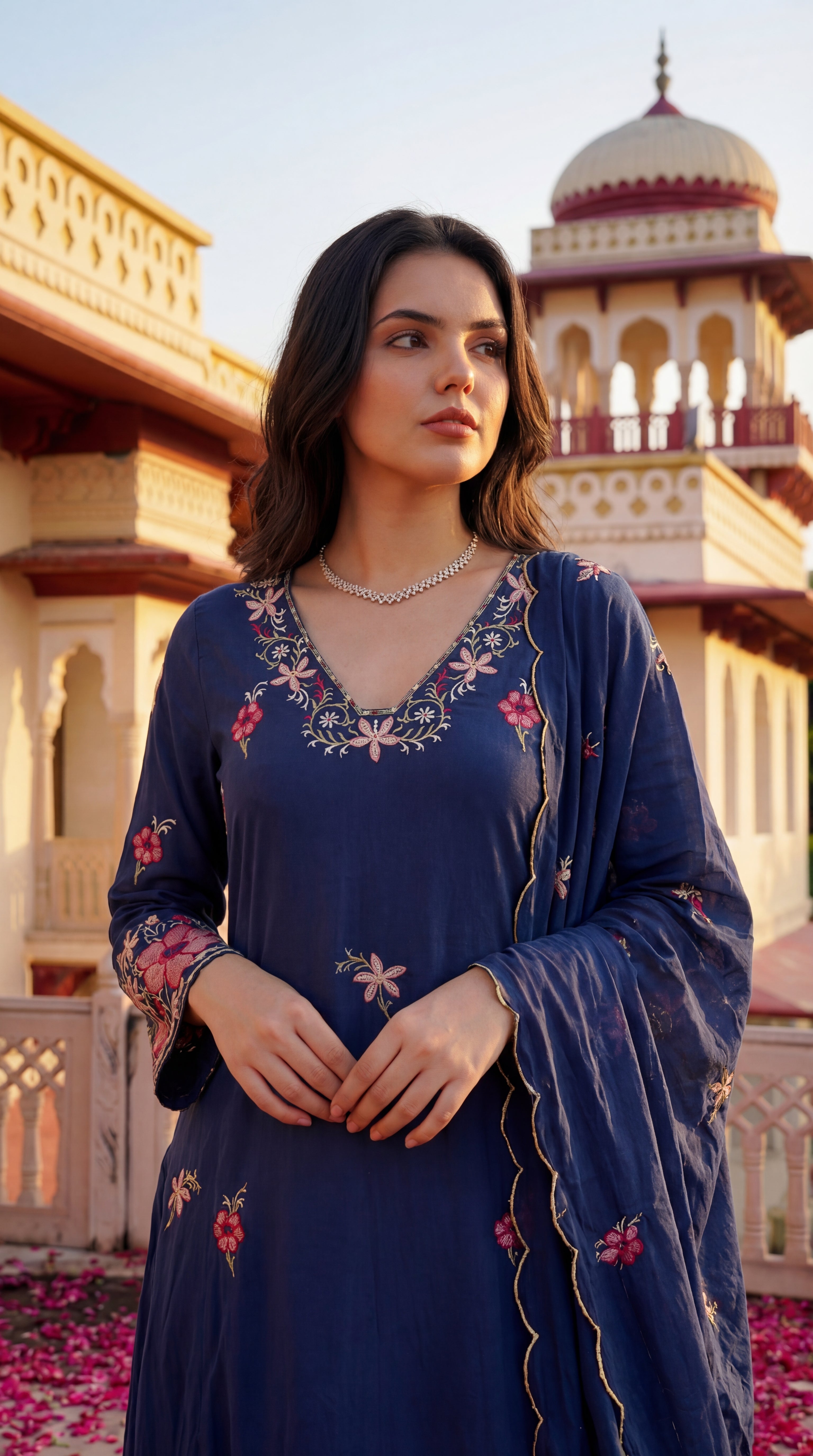 Navy Petal Grace Cotton Suit Set