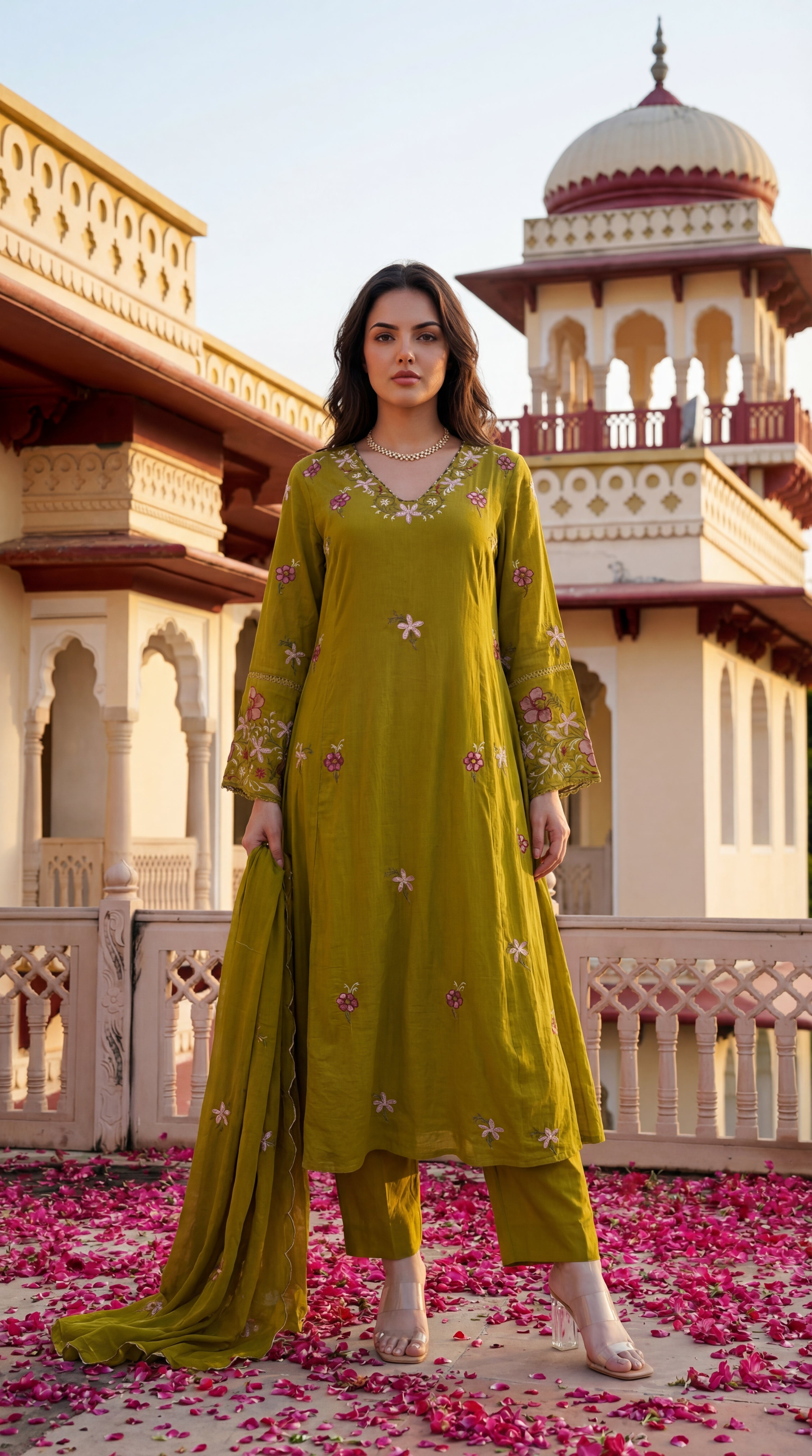 Olive Blossom Aura Cotton Suit Set