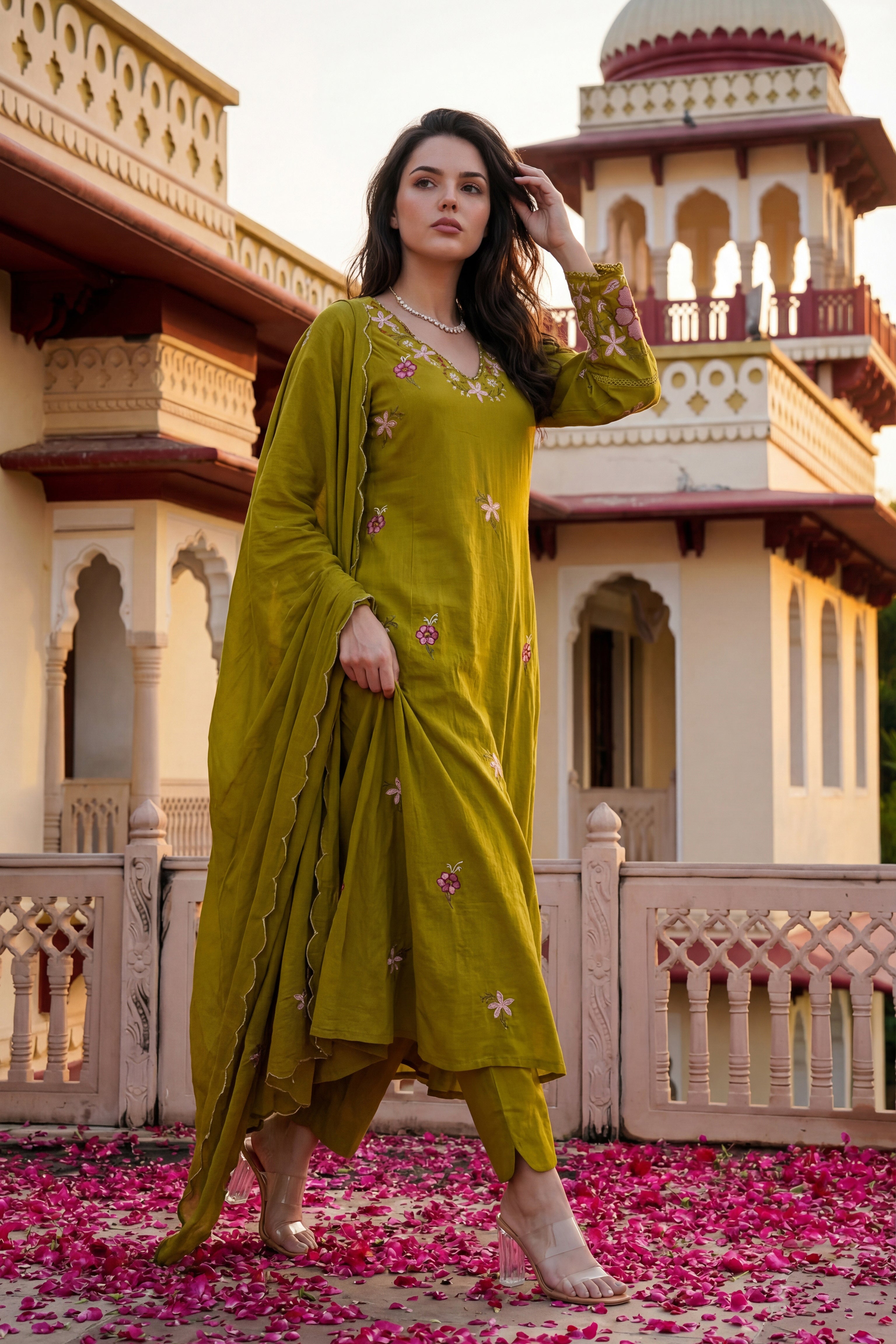 Olive Blossom Aura Cotton Suit Set
