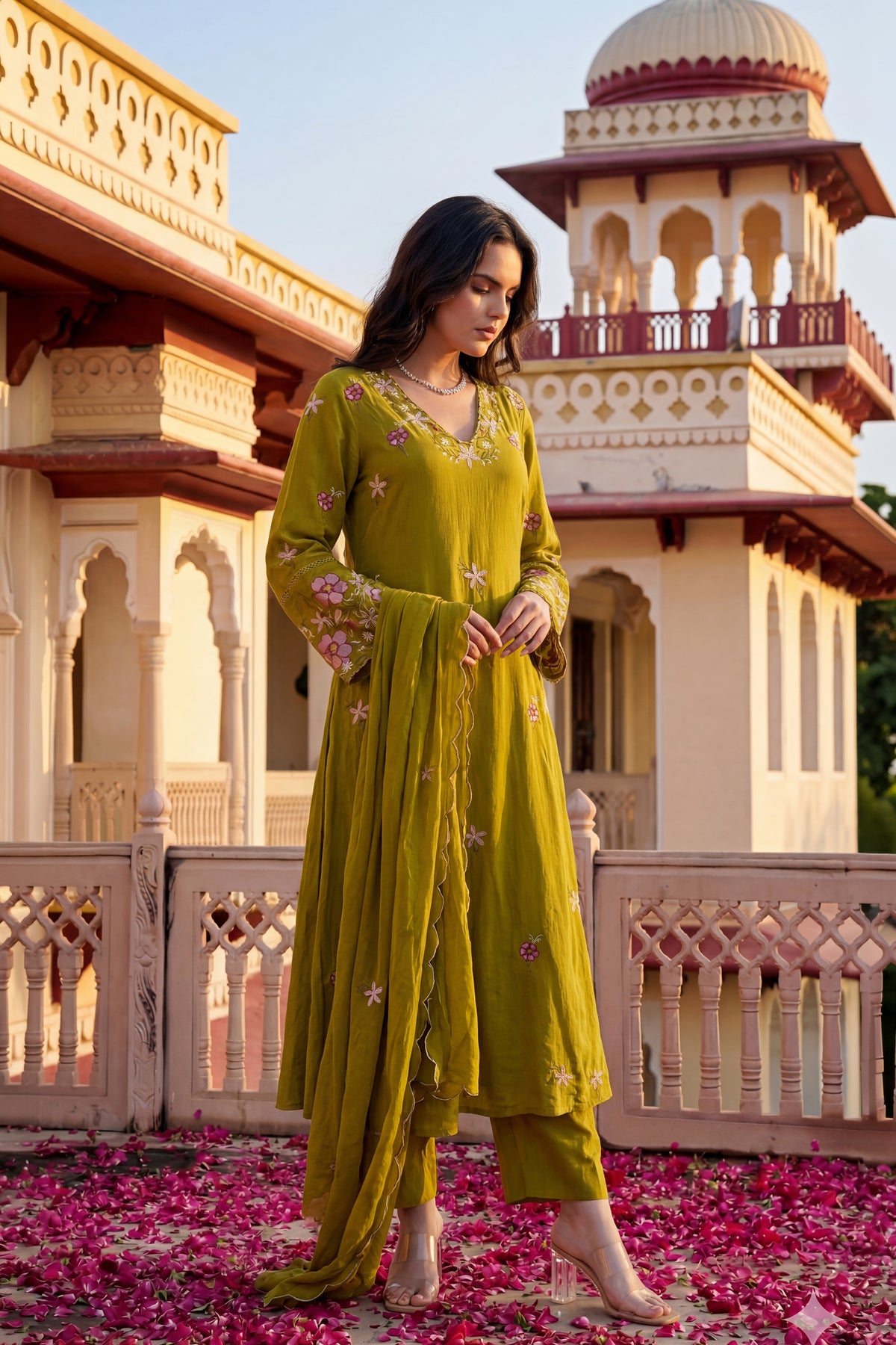 Olive Blossom Aura Cotton Suit Set