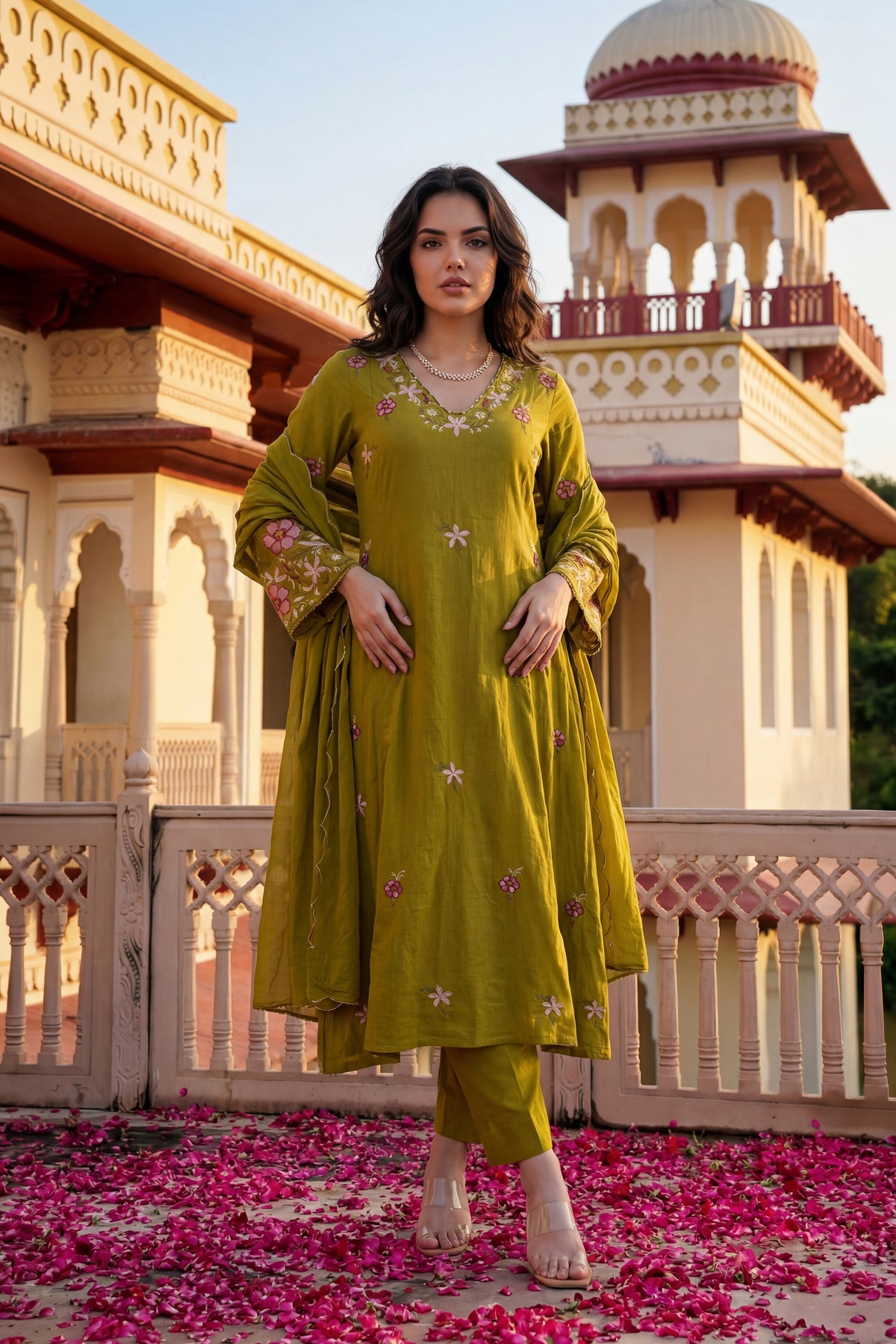 Olive Blossom Aura Cotton Suit Set