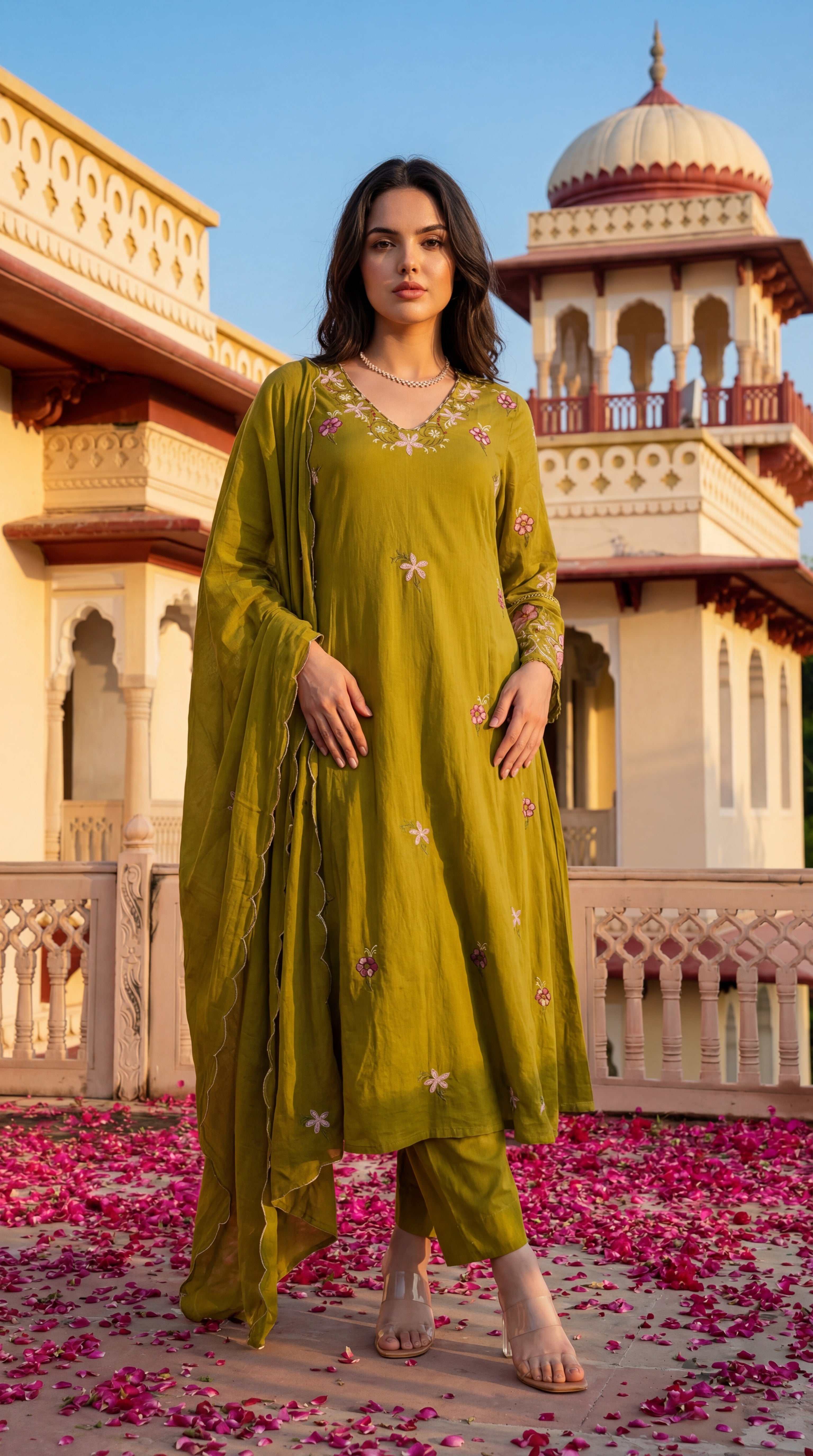 Olive Blossom Aura Cotton Suit Set
