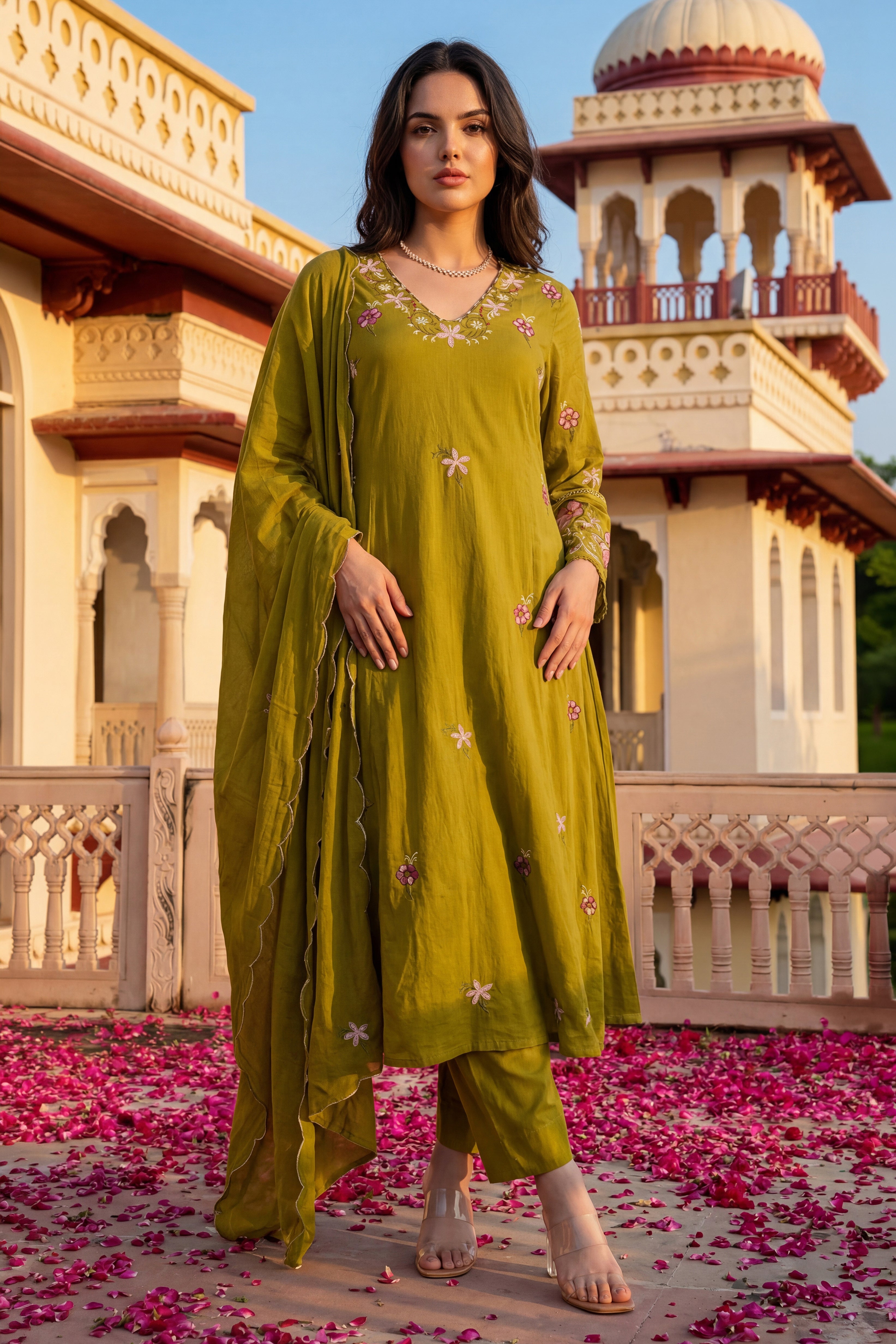 Olive Blossom Aura Cotton Suit Set