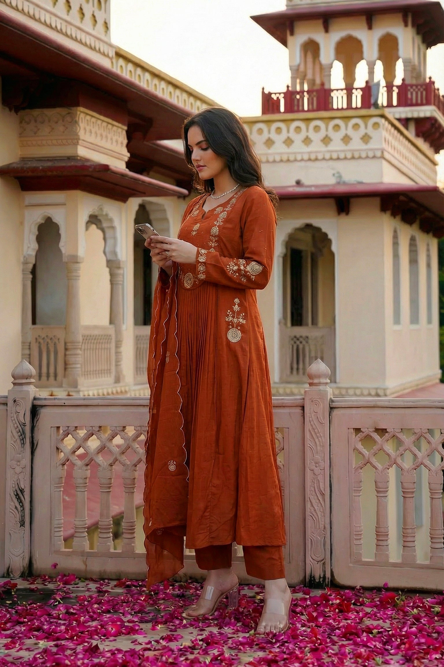 Amber Saffron Rust Cotton Suit Set