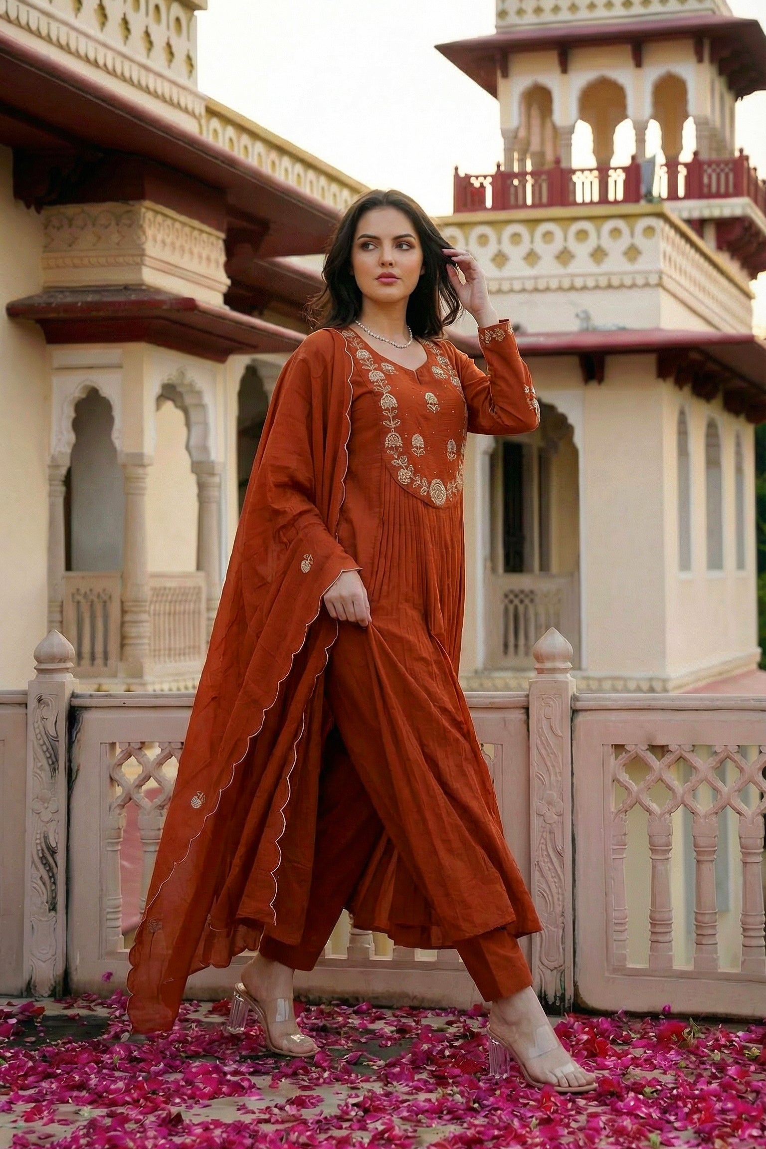 Amber Saffron Rust Cotton Suit Set