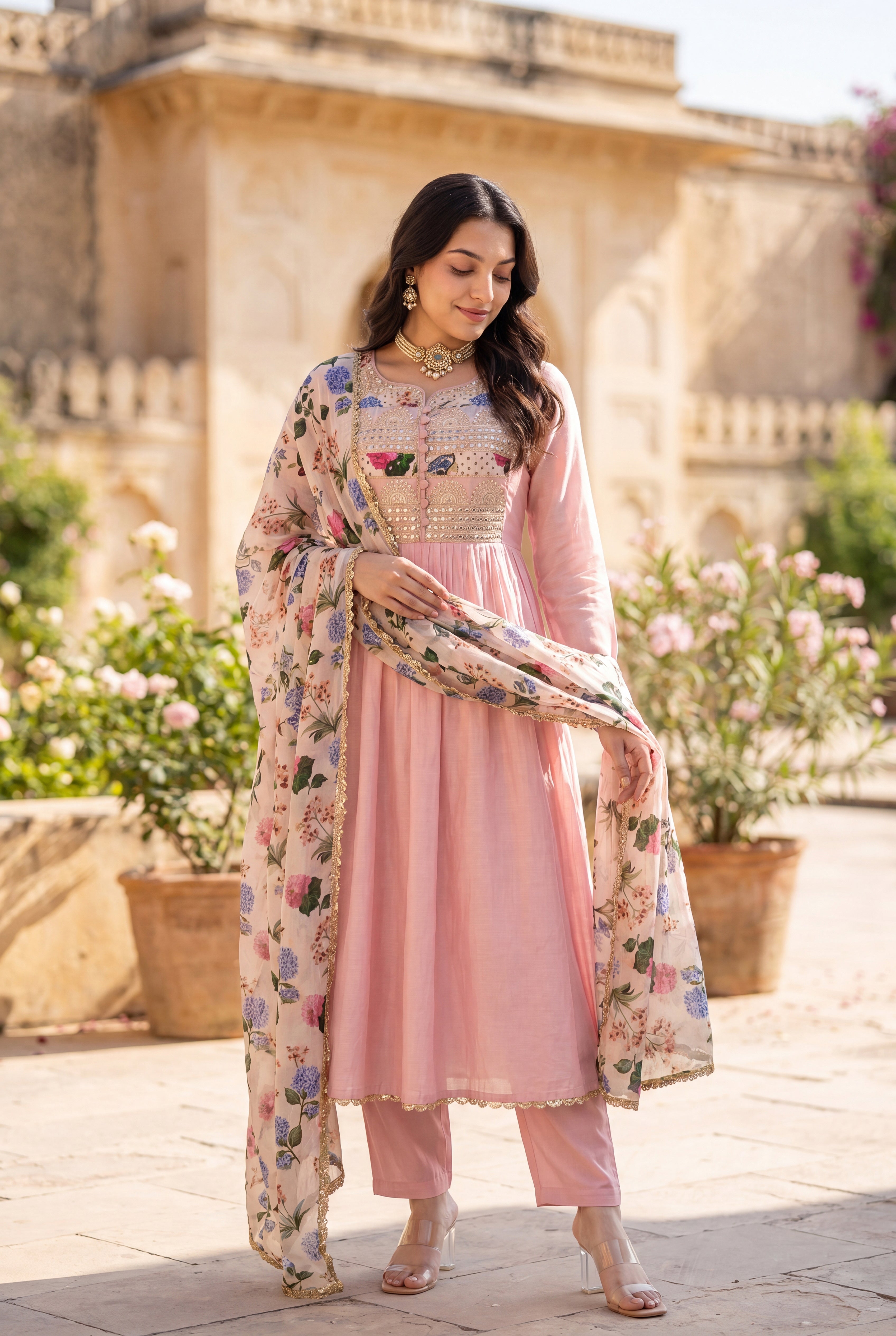 Blush Gulab Chanderi Embroidered Suit Set