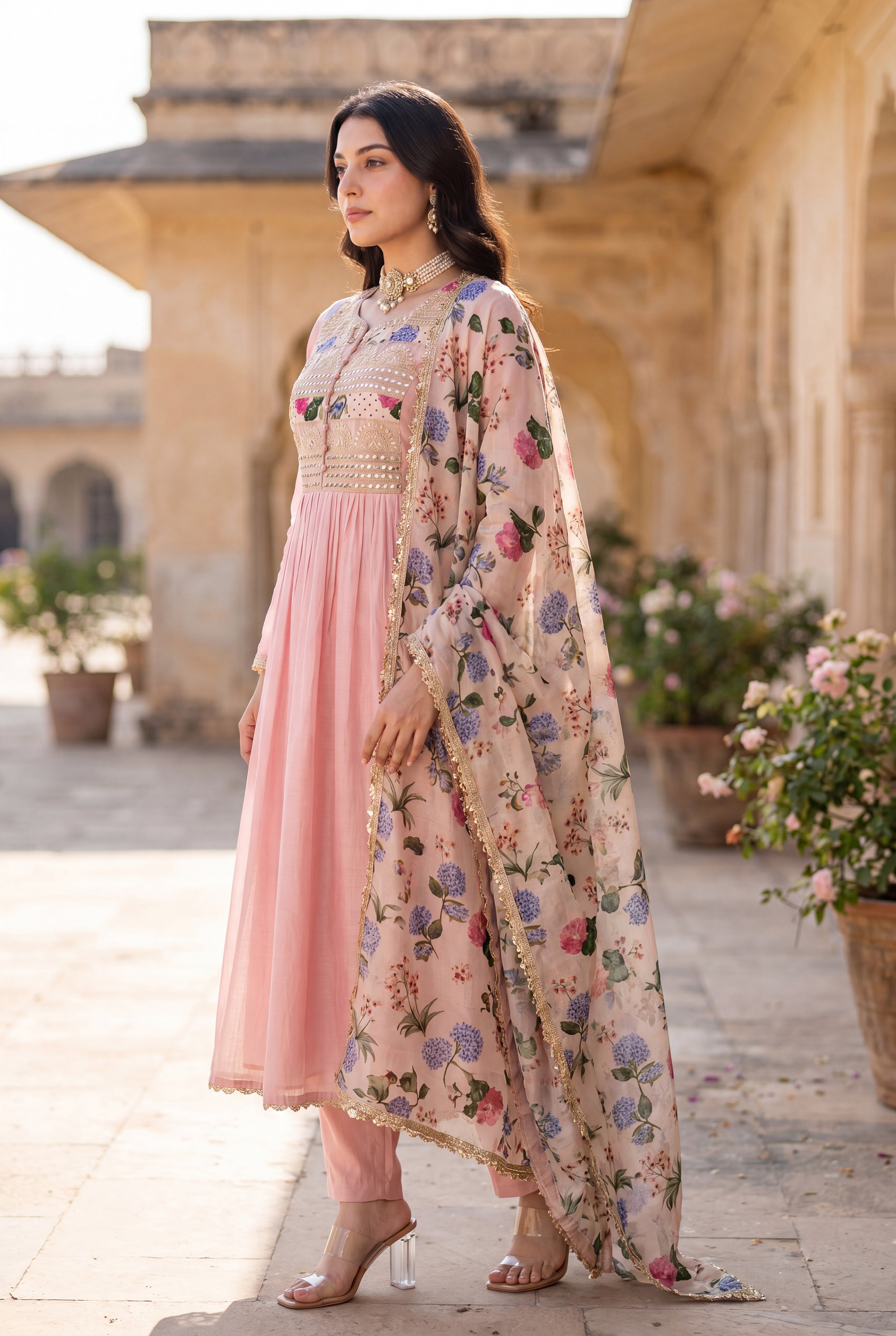 Blush Gulab Chanderi Embroidered Suit Set