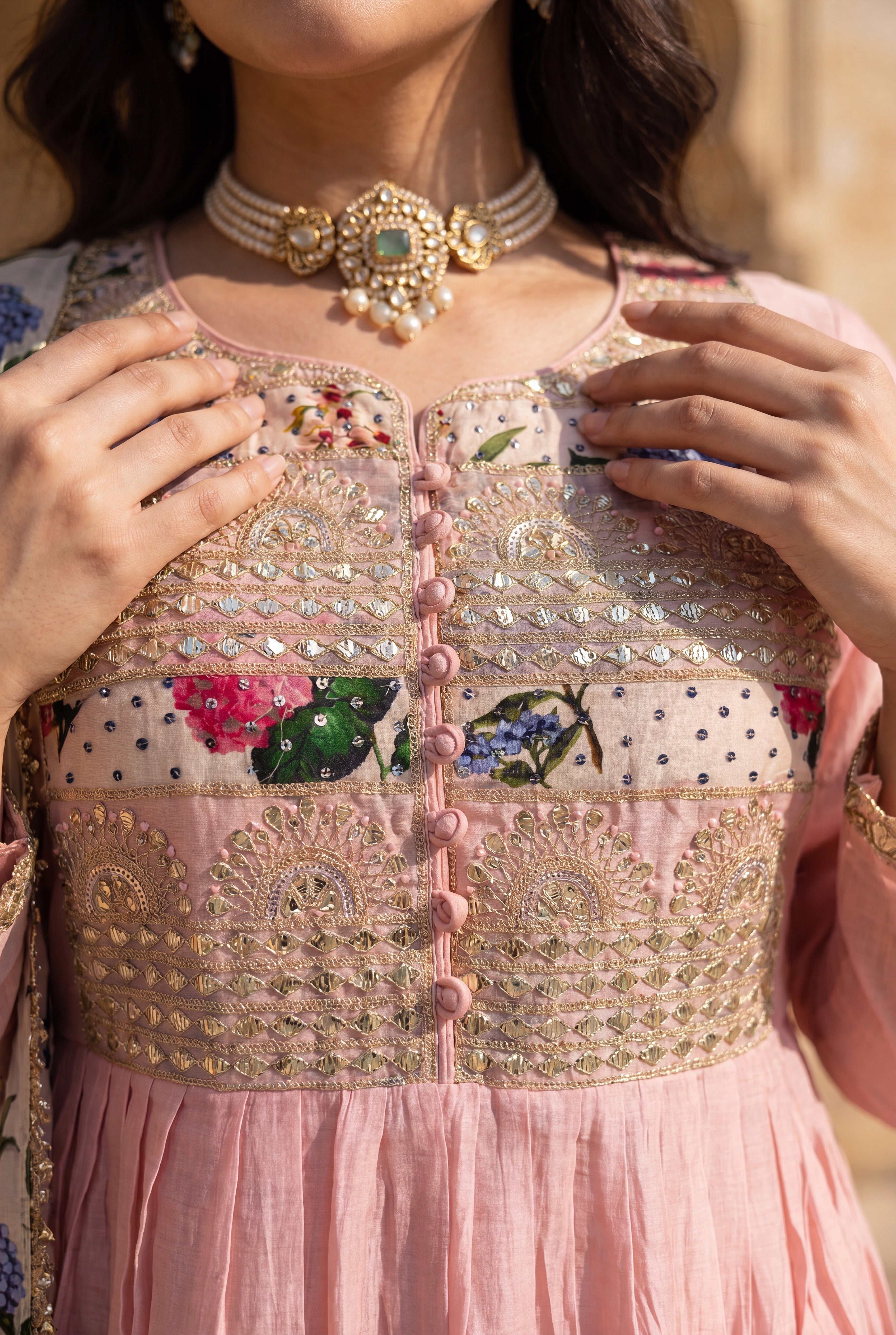 Blush Gulab Chanderi Embroidered Suit Set