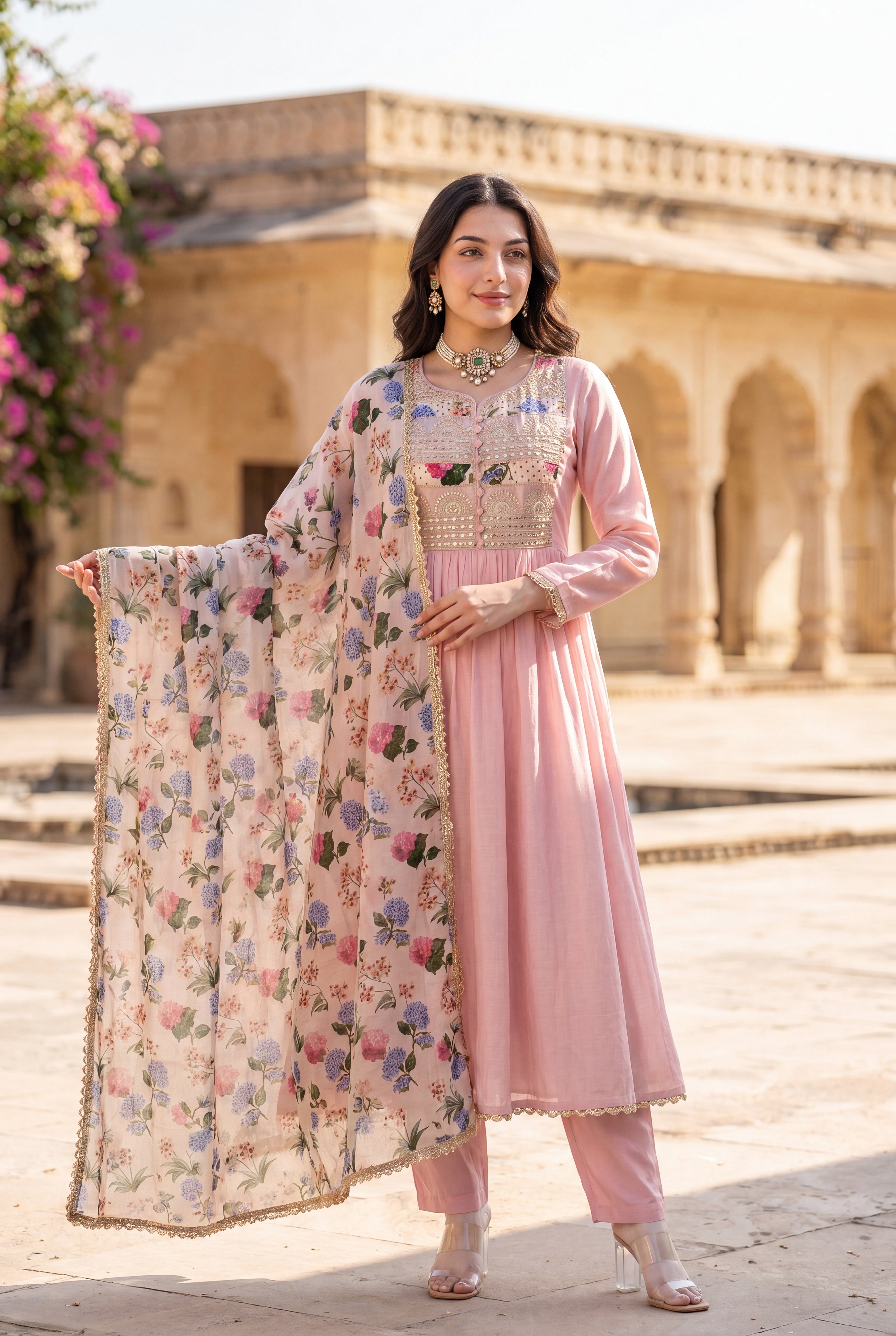 Blush Gulab Chanderi Embroidered Suit Set