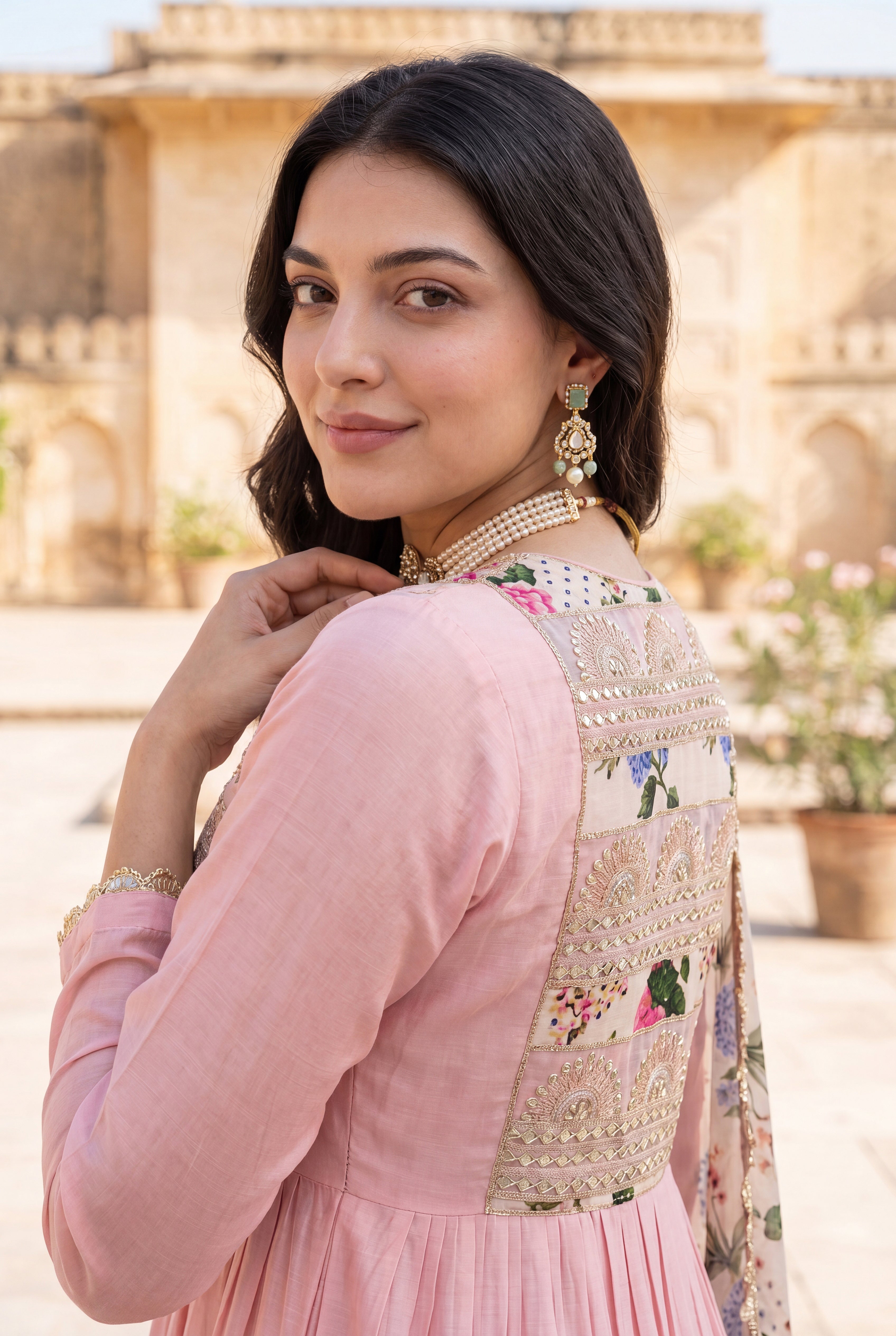 Blush Gulab Chanderi Embroidered Suit Set