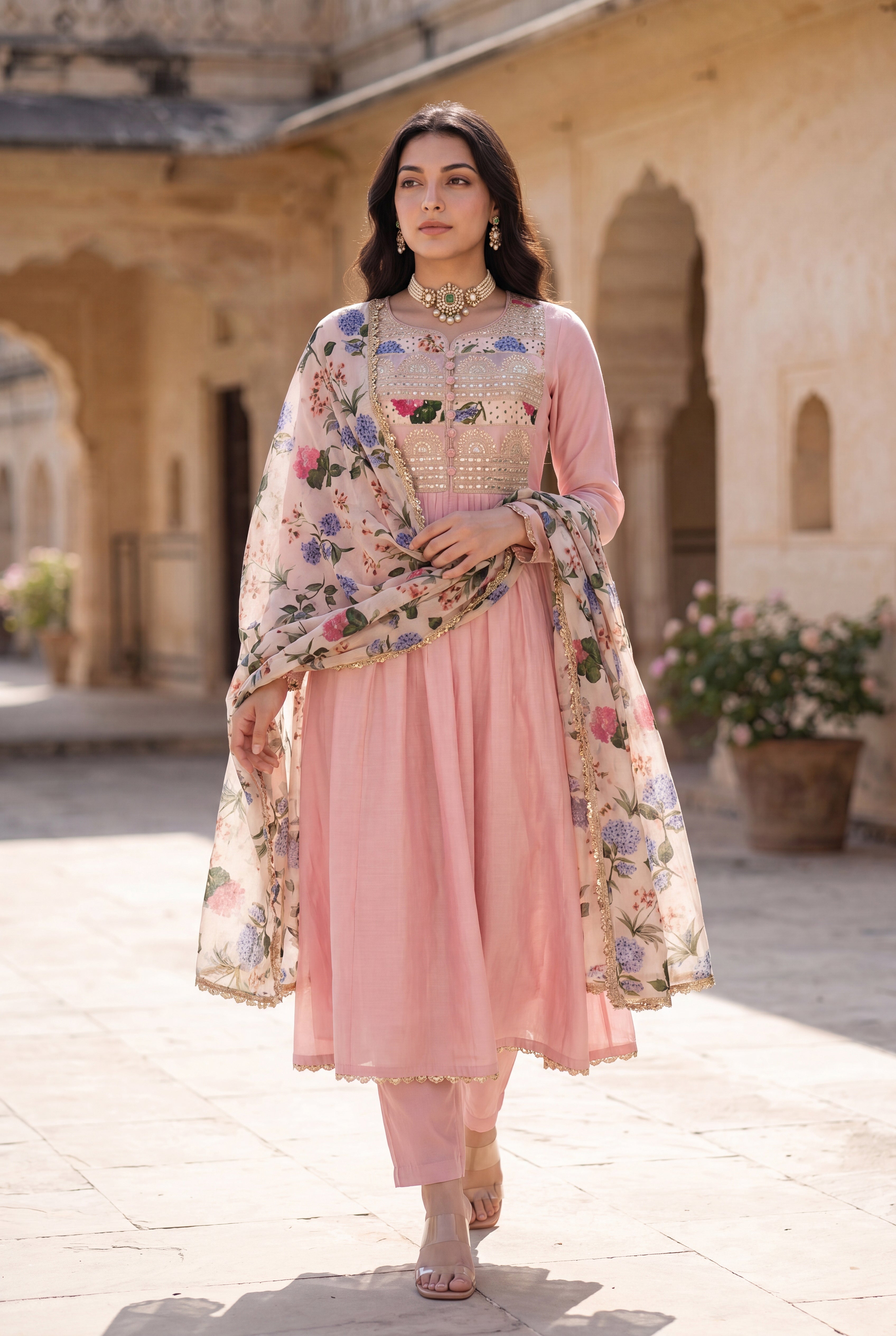 Blush Gulab Chanderi Embroidered Suit Set
