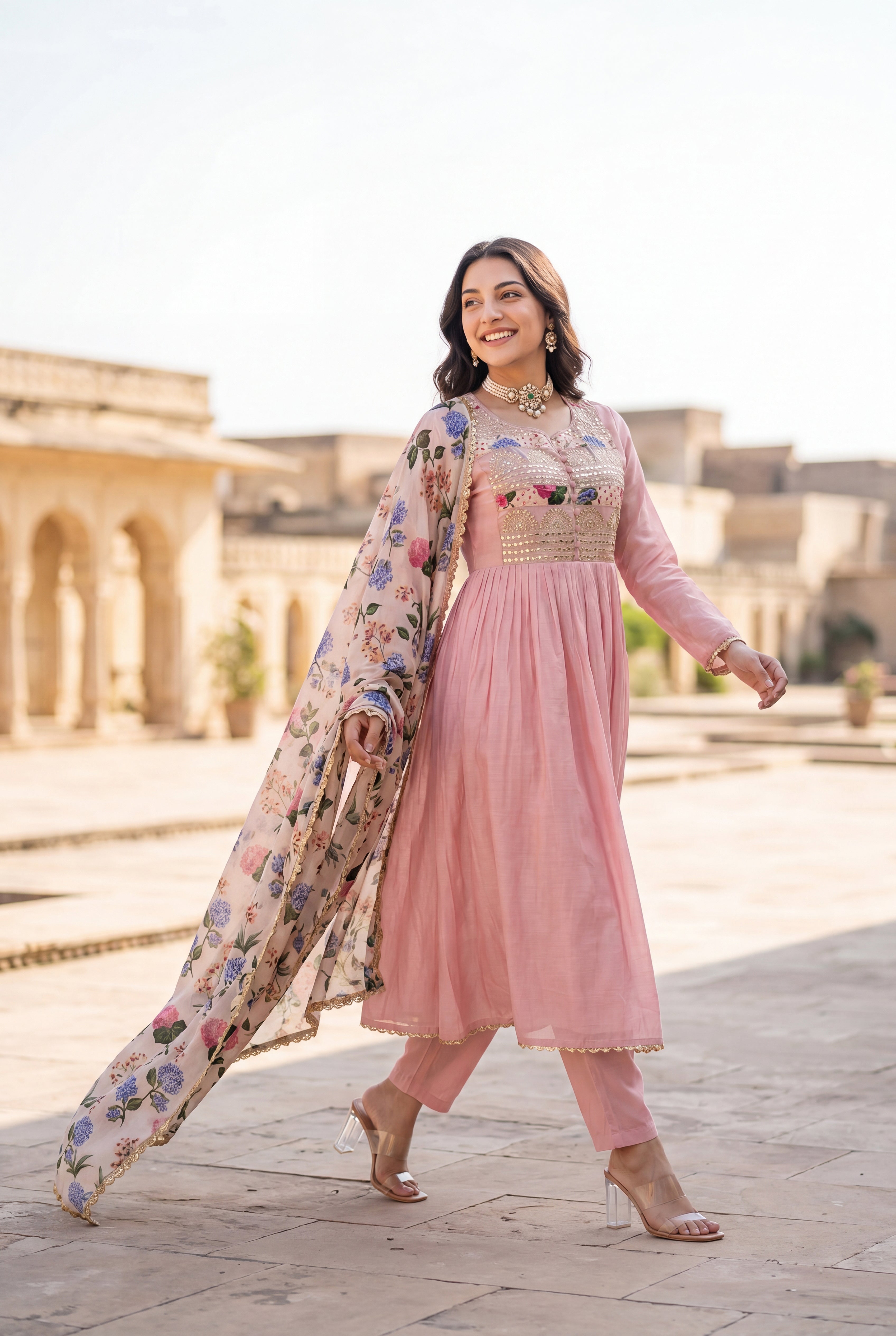 Blush Gulab Chanderi Embroidered Suit Set