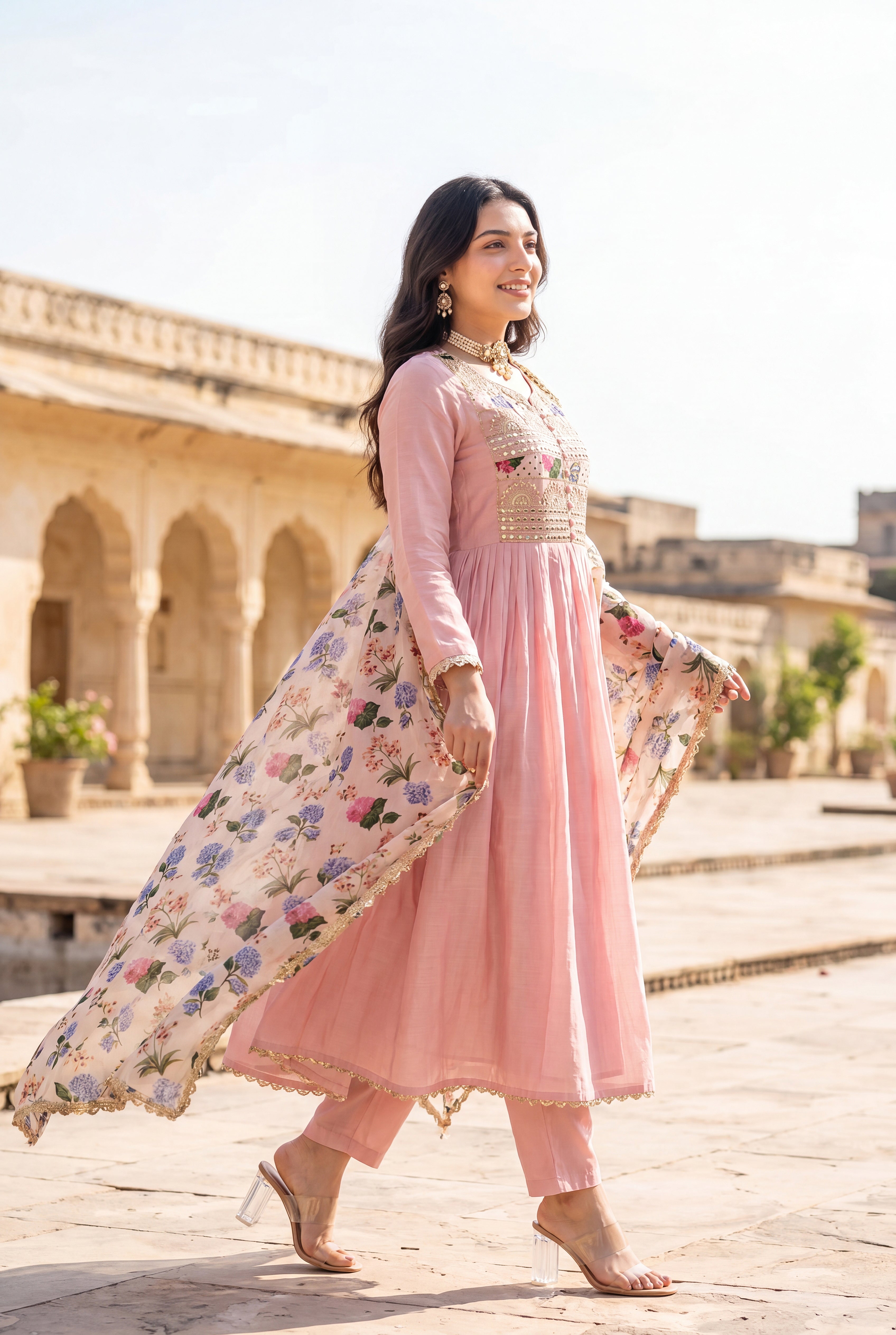 Blush Gulab Chanderi Embroidered Suit Set