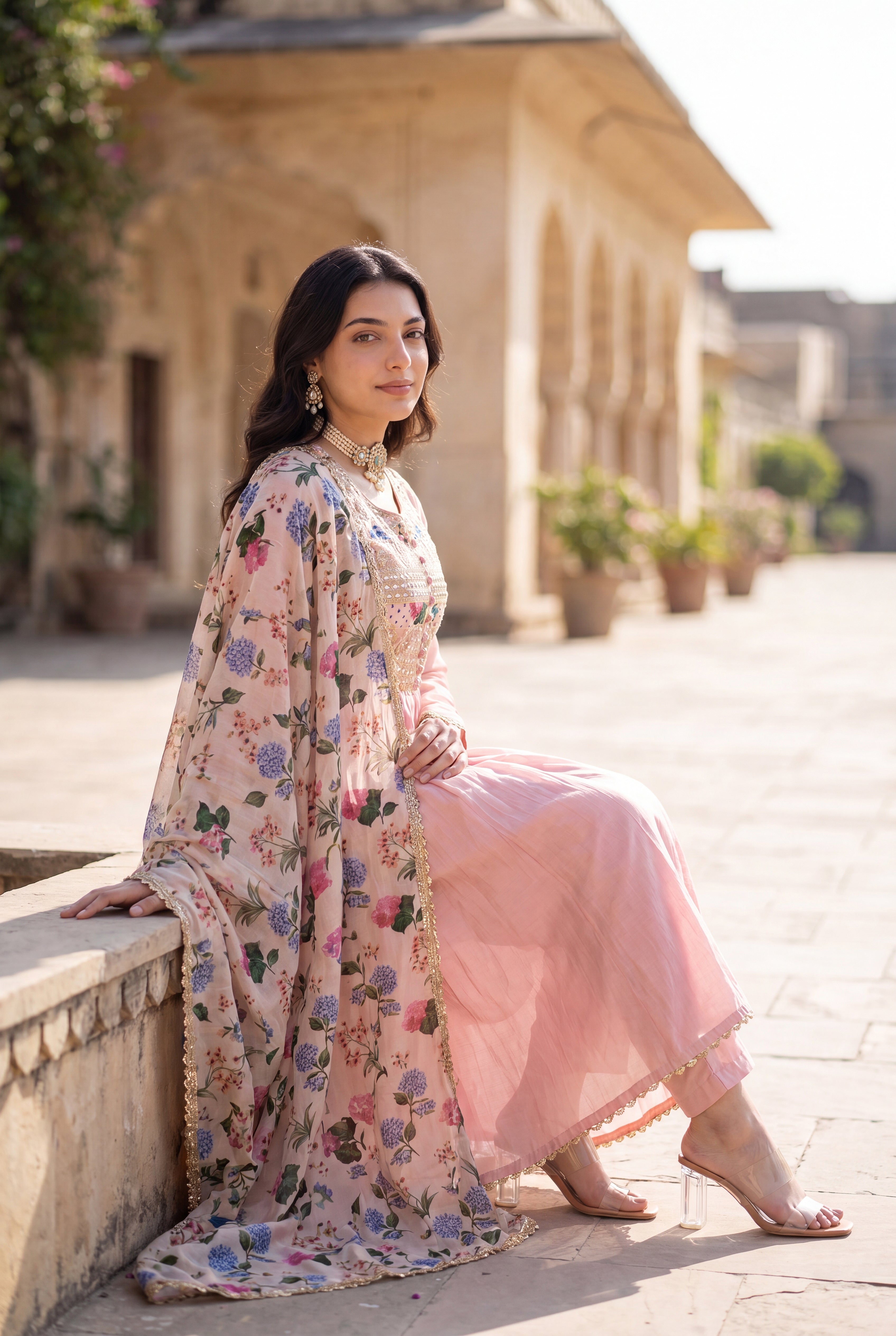 Blush Gulab Chanderi Embroidered Suit Set