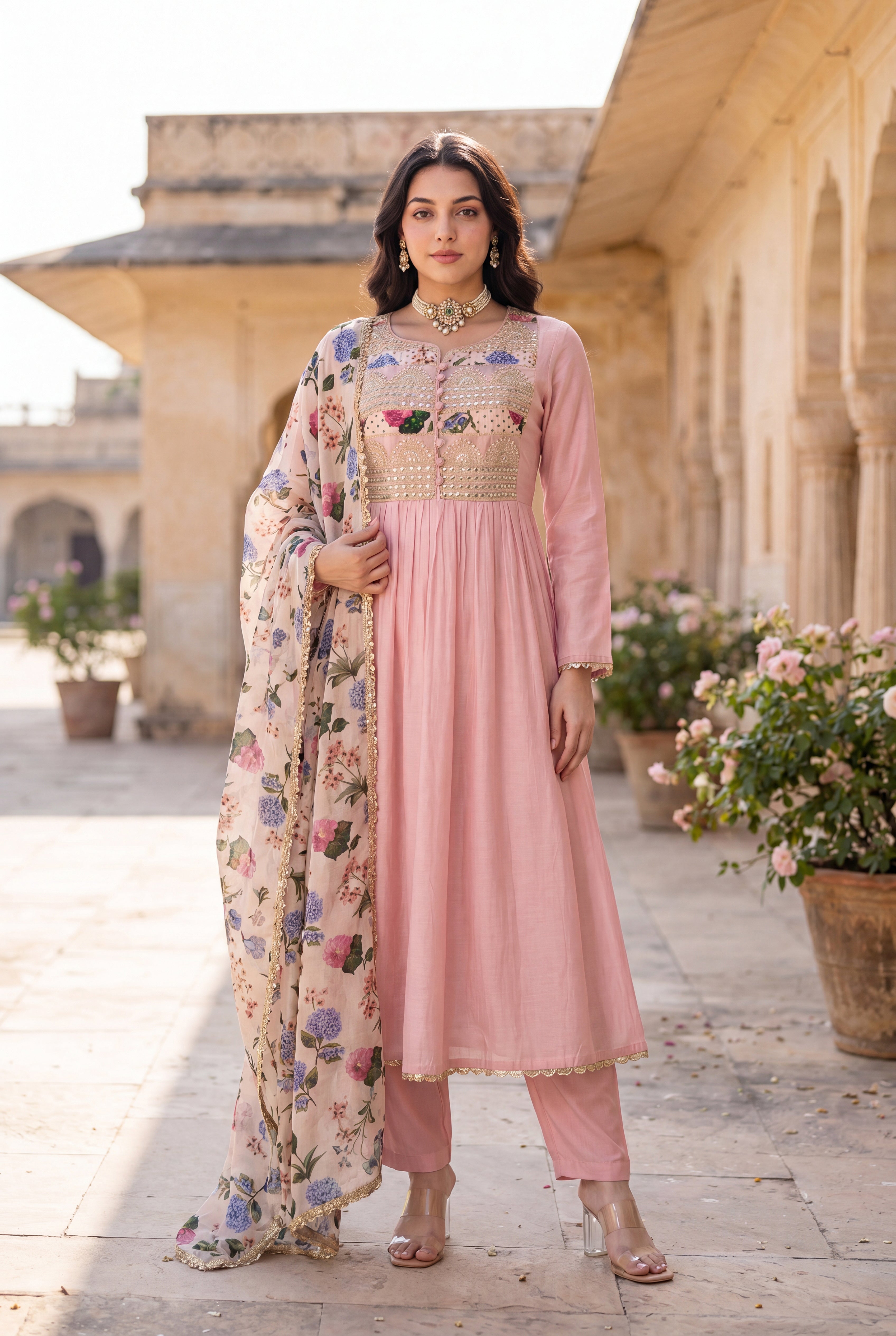 Blush Gulab Chanderi Embroidered Suit Set