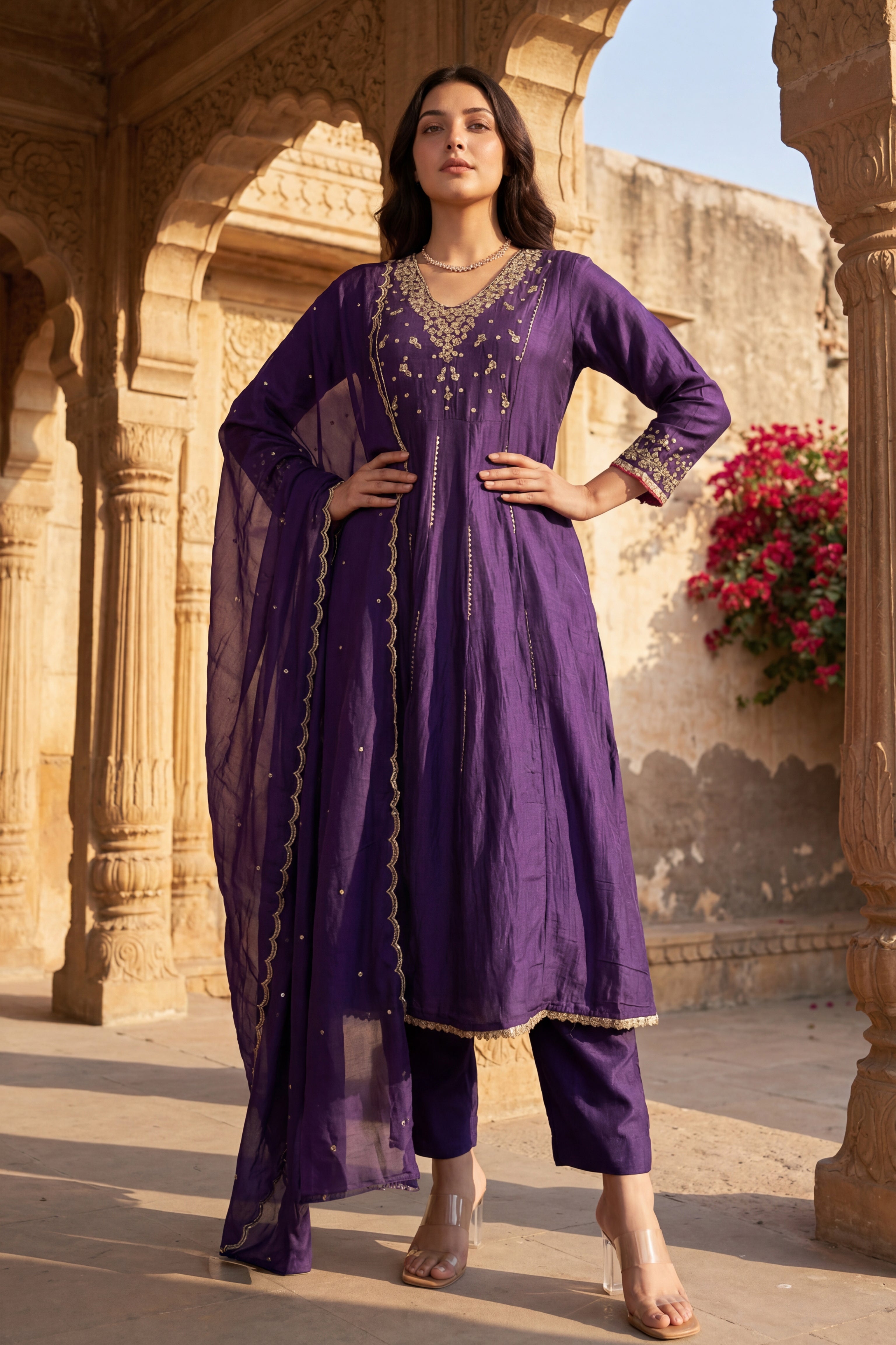 Regal Berry Mul Chanderi Suit Set