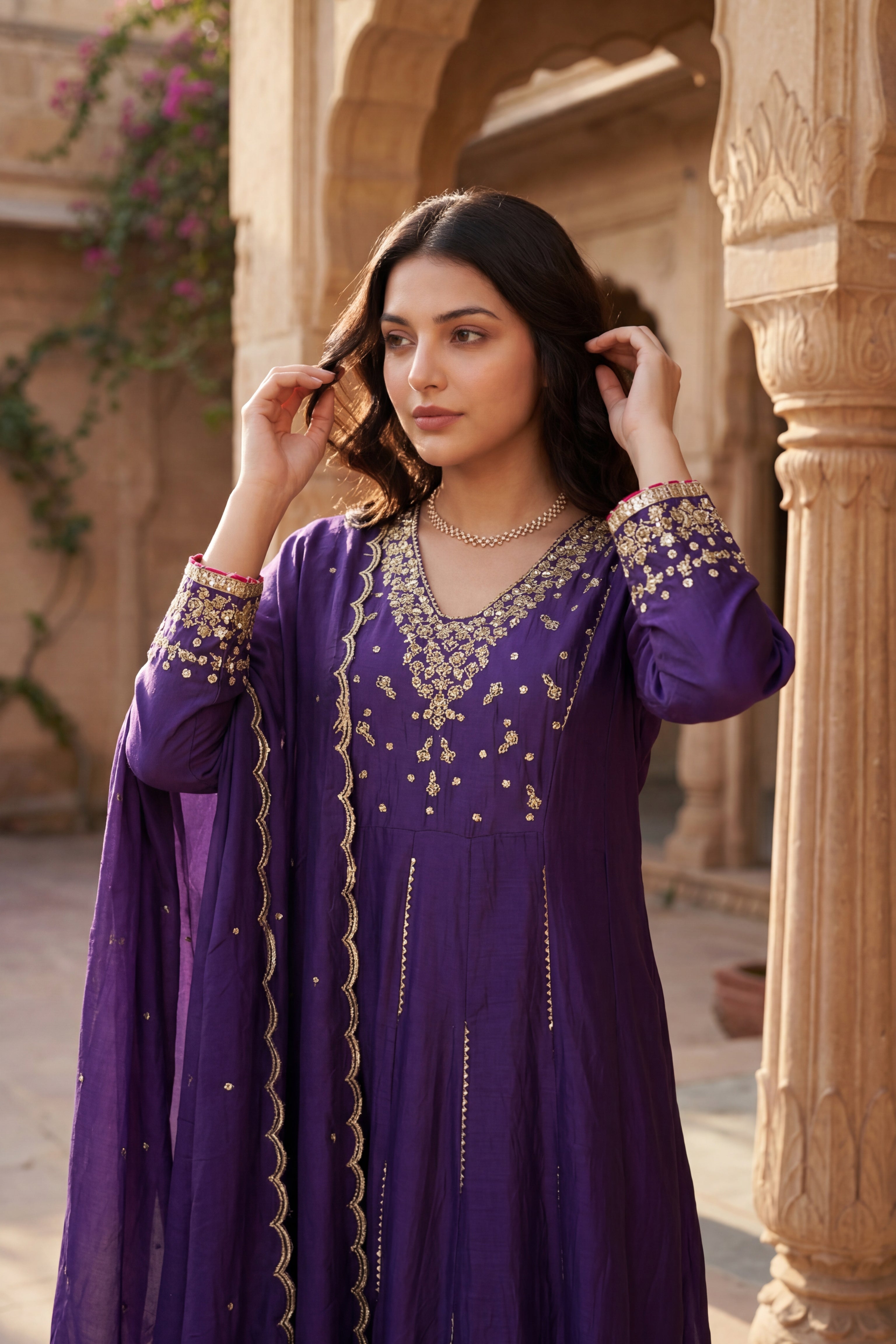 Regal Berry Mul Chanderi Suit Set