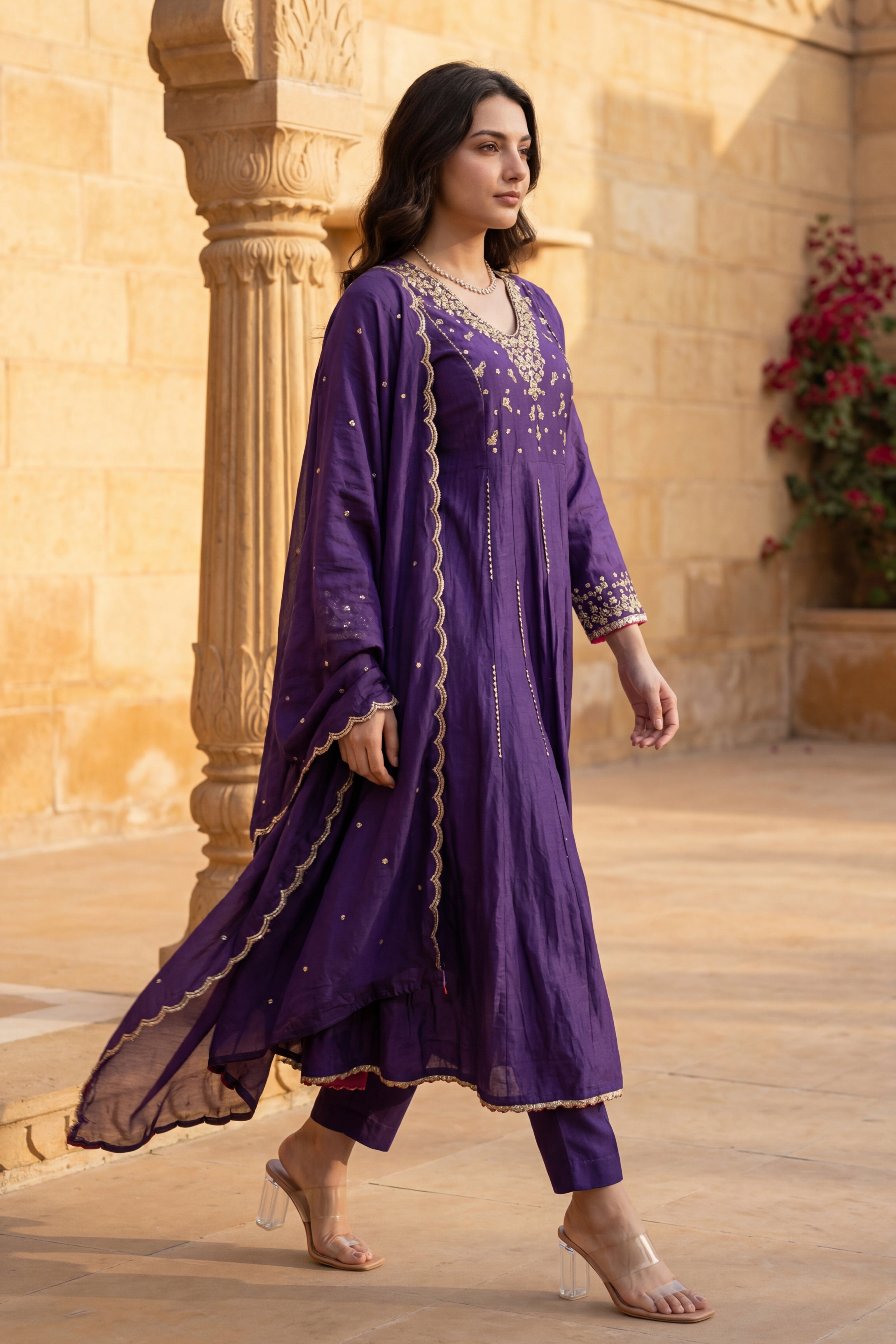 Regal Berry Mul Chanderi Suit Set
