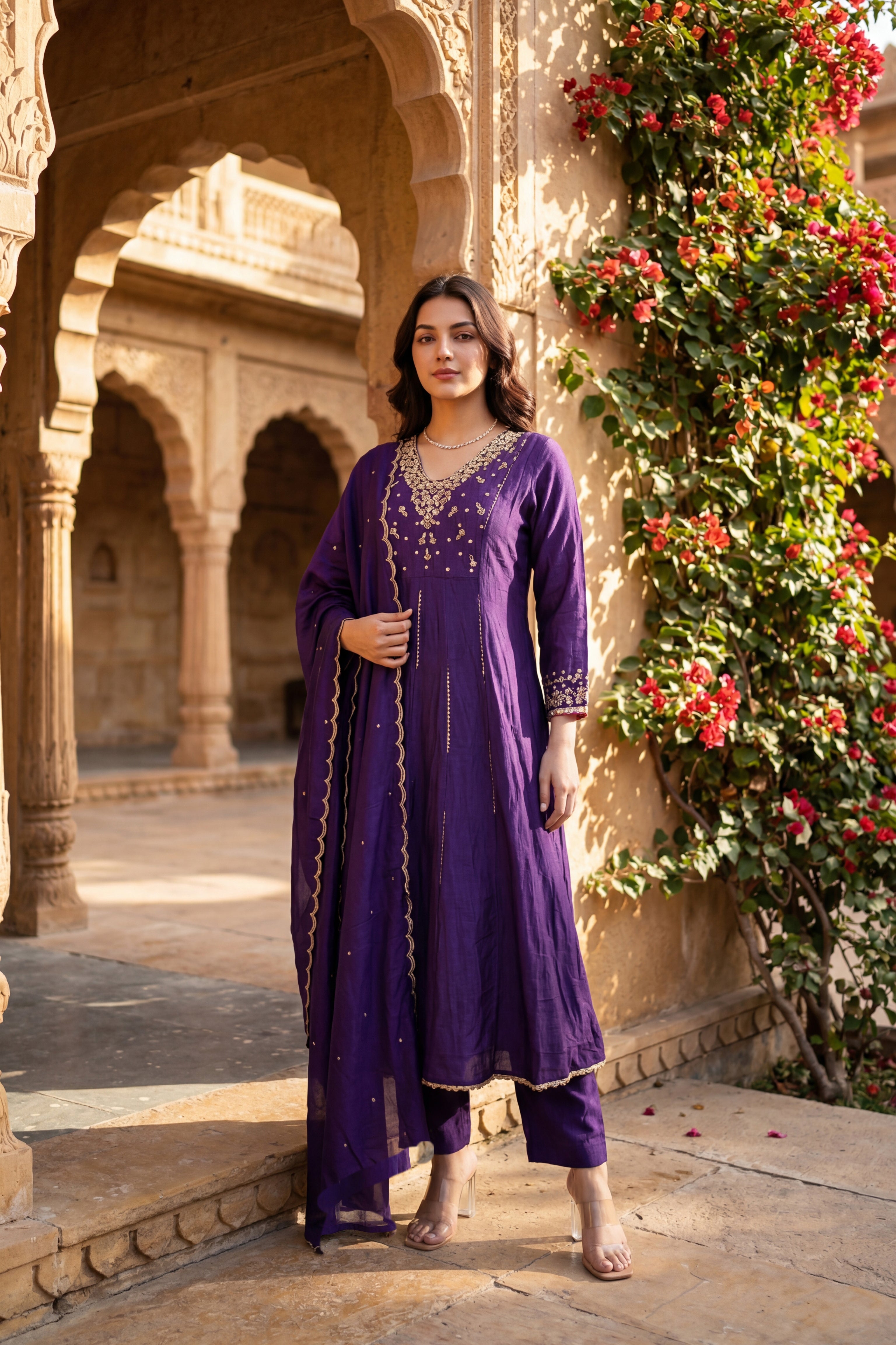 Regal Berry Mul Chanderi Suit Set