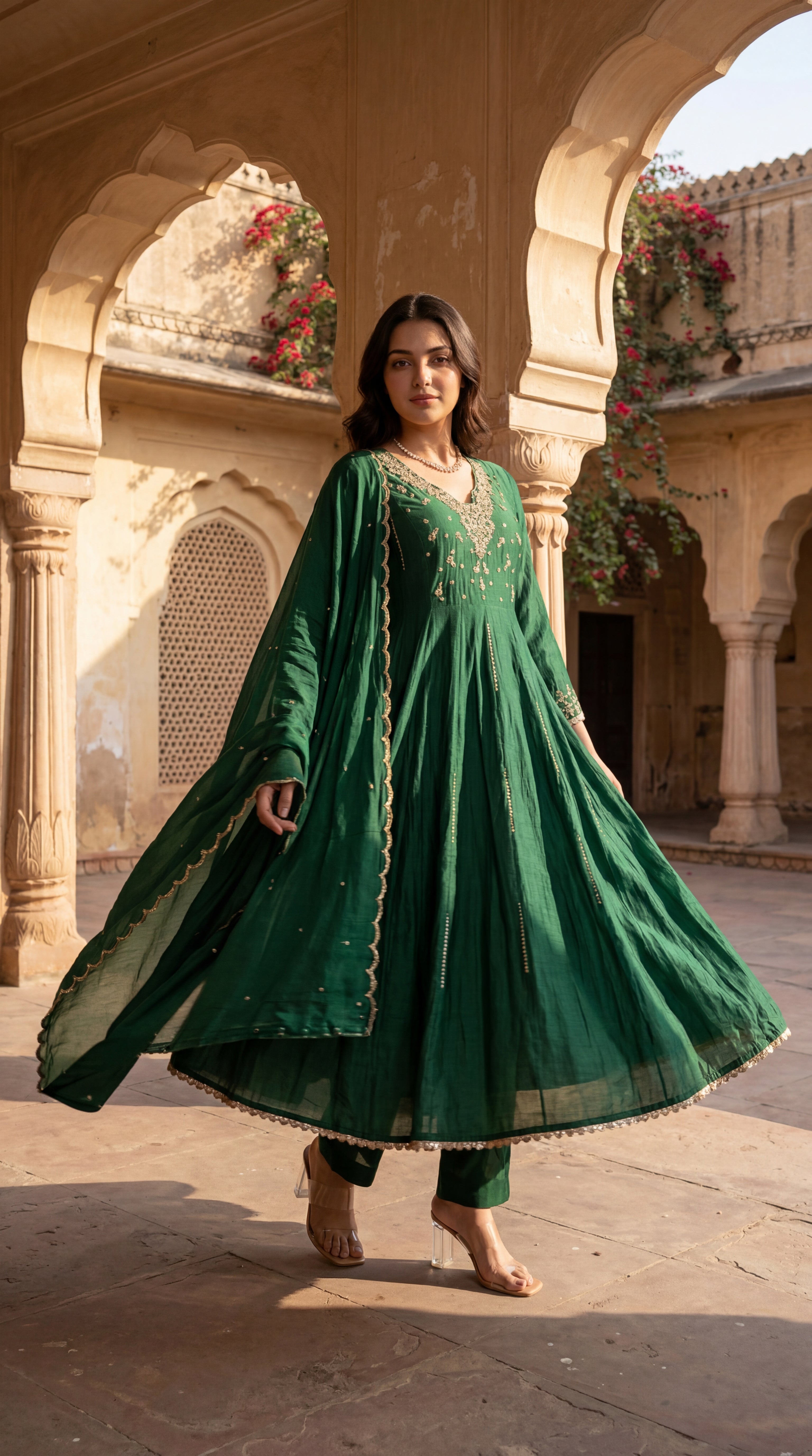 Forest Bloom Mul Chanderi Suit Set