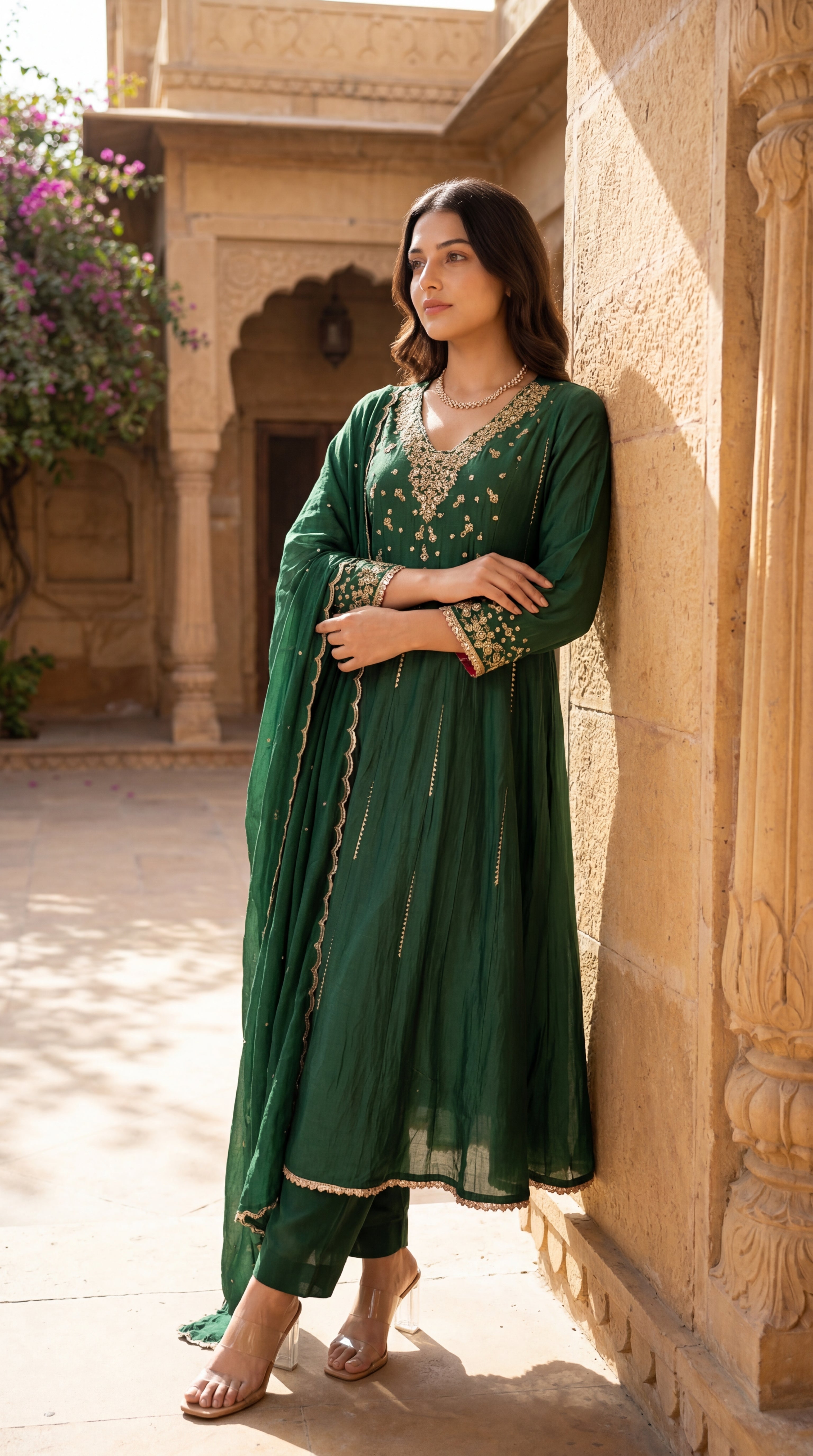 Forest Bloom Mul Chanderi Suit Set