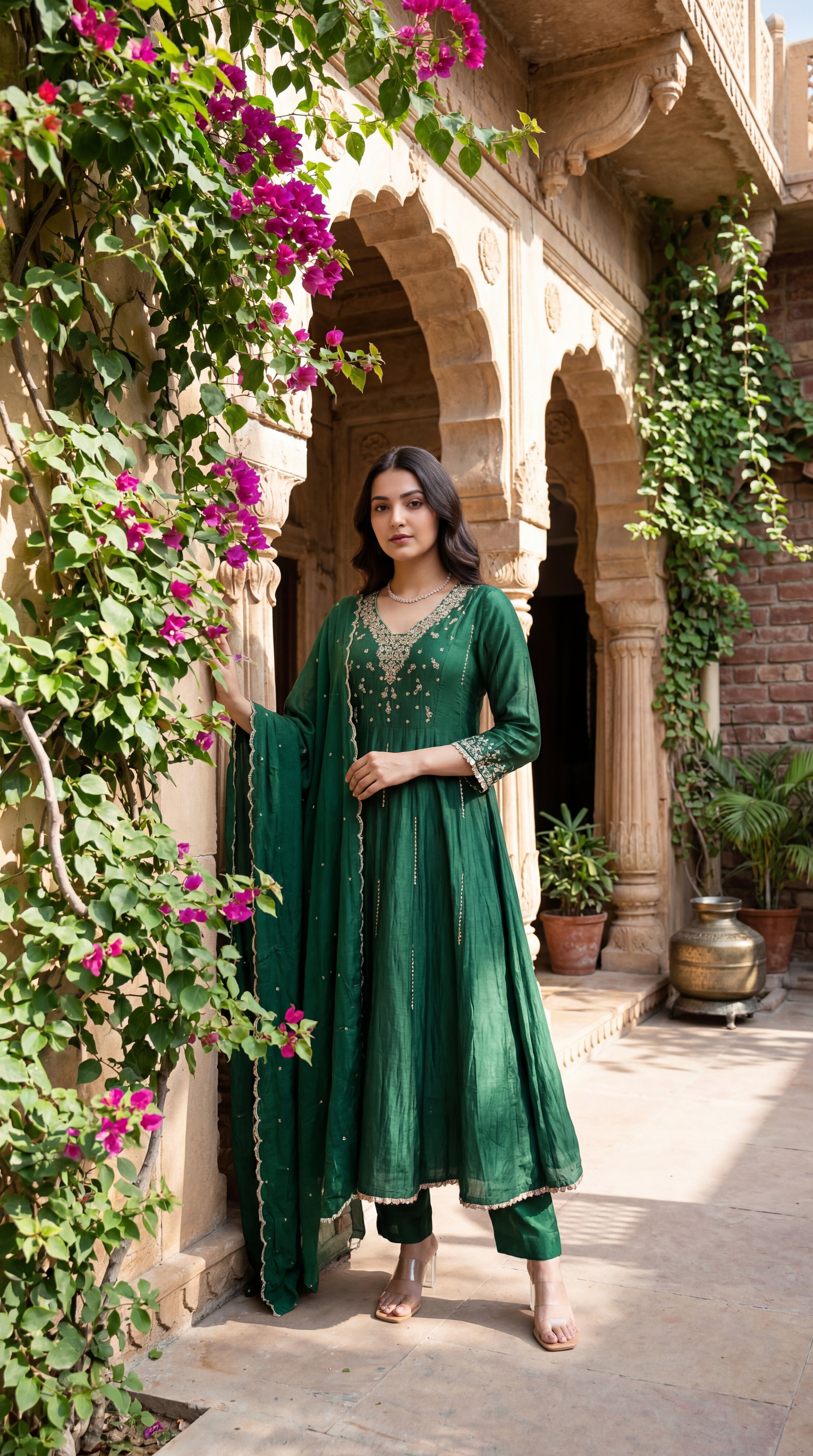 Forest Bloom Mul Chanderi Suit Set
