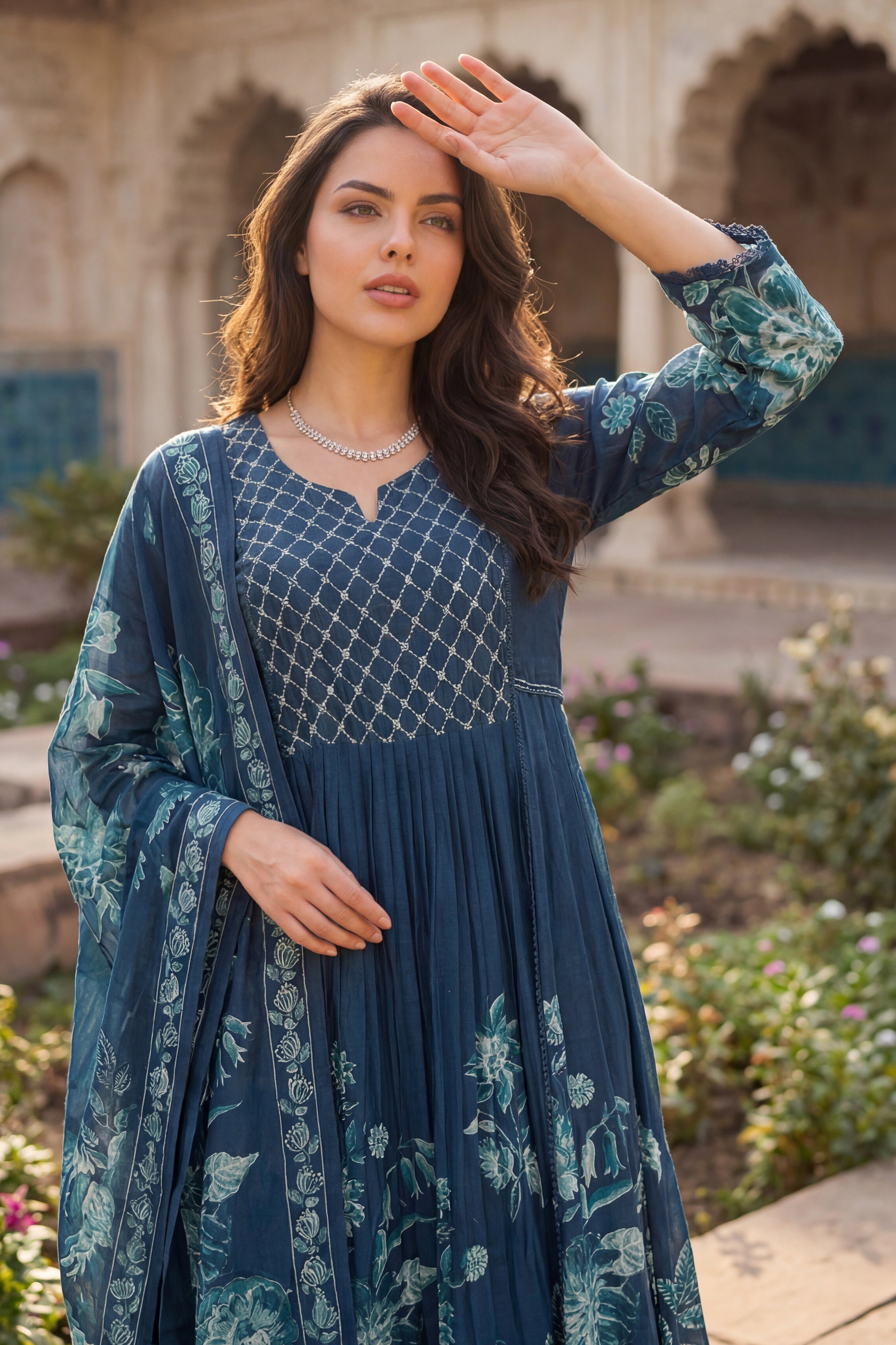 Teal Floral Kurta Set