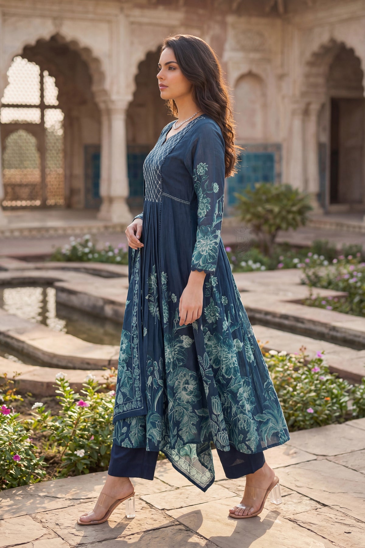Teal Floral Kurta Set