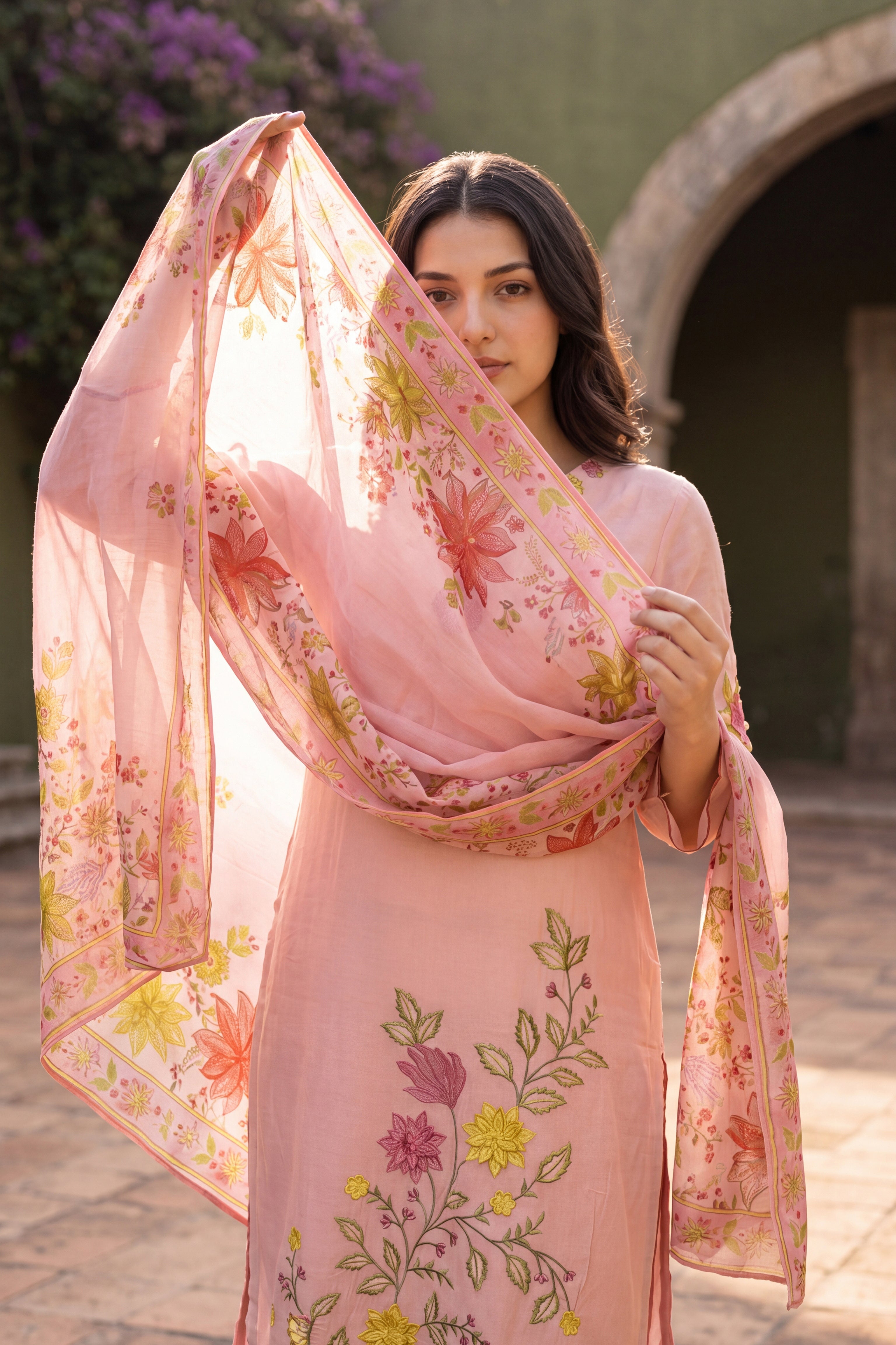 Blush Bloom Chanderi Set