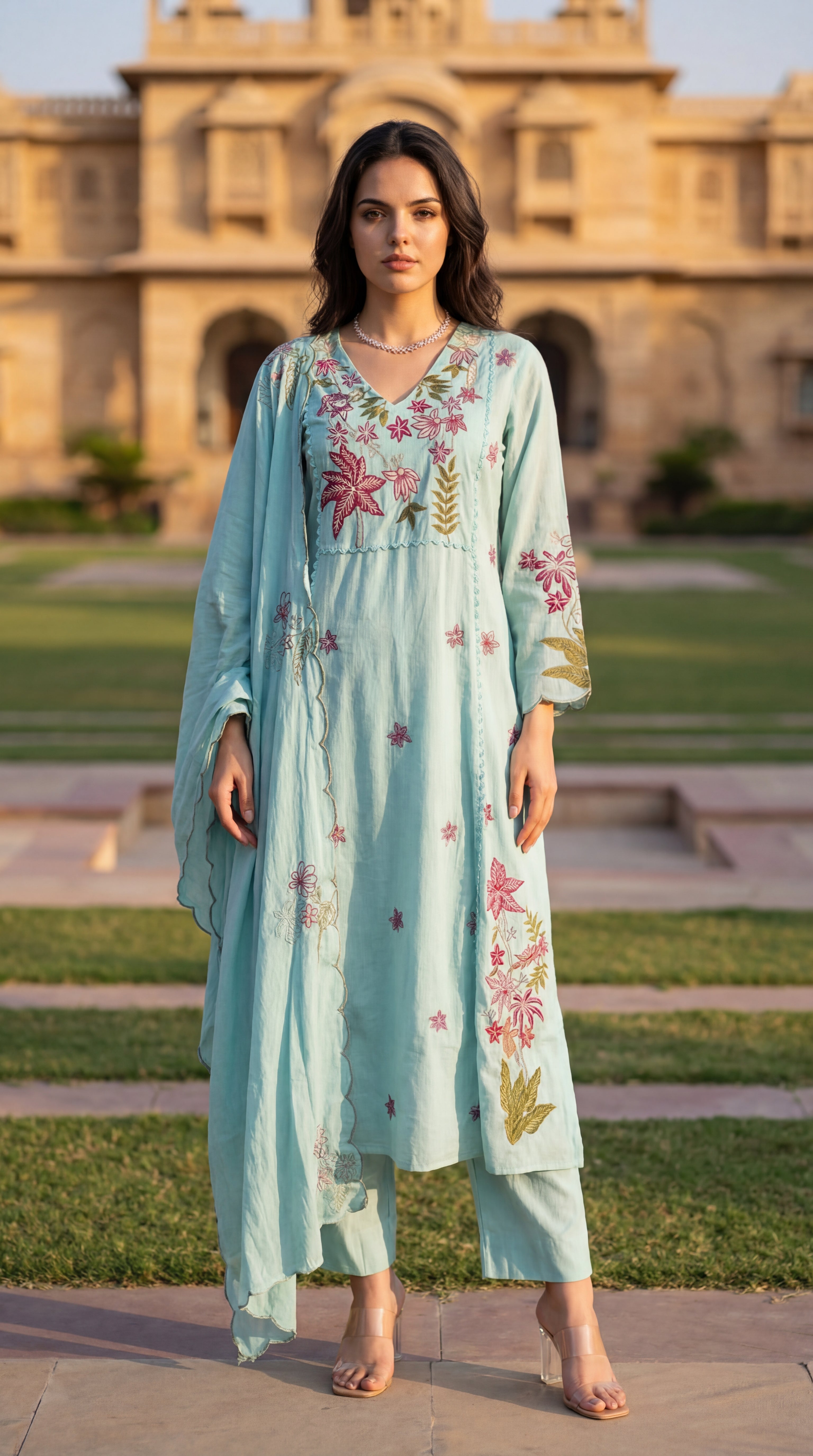 Seafoam Chanderi Suit Set