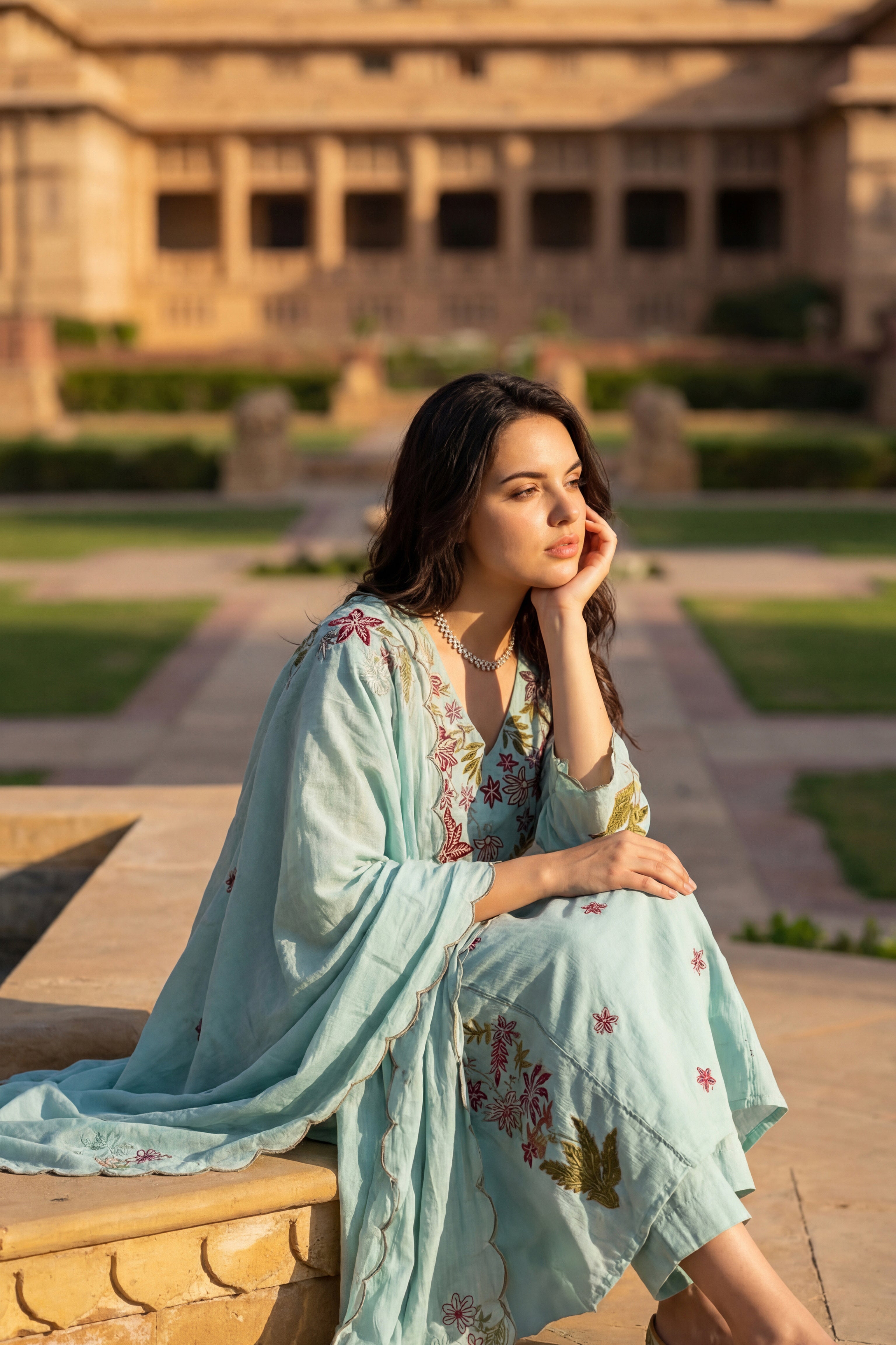 Seafoam Chanderi Suit Set