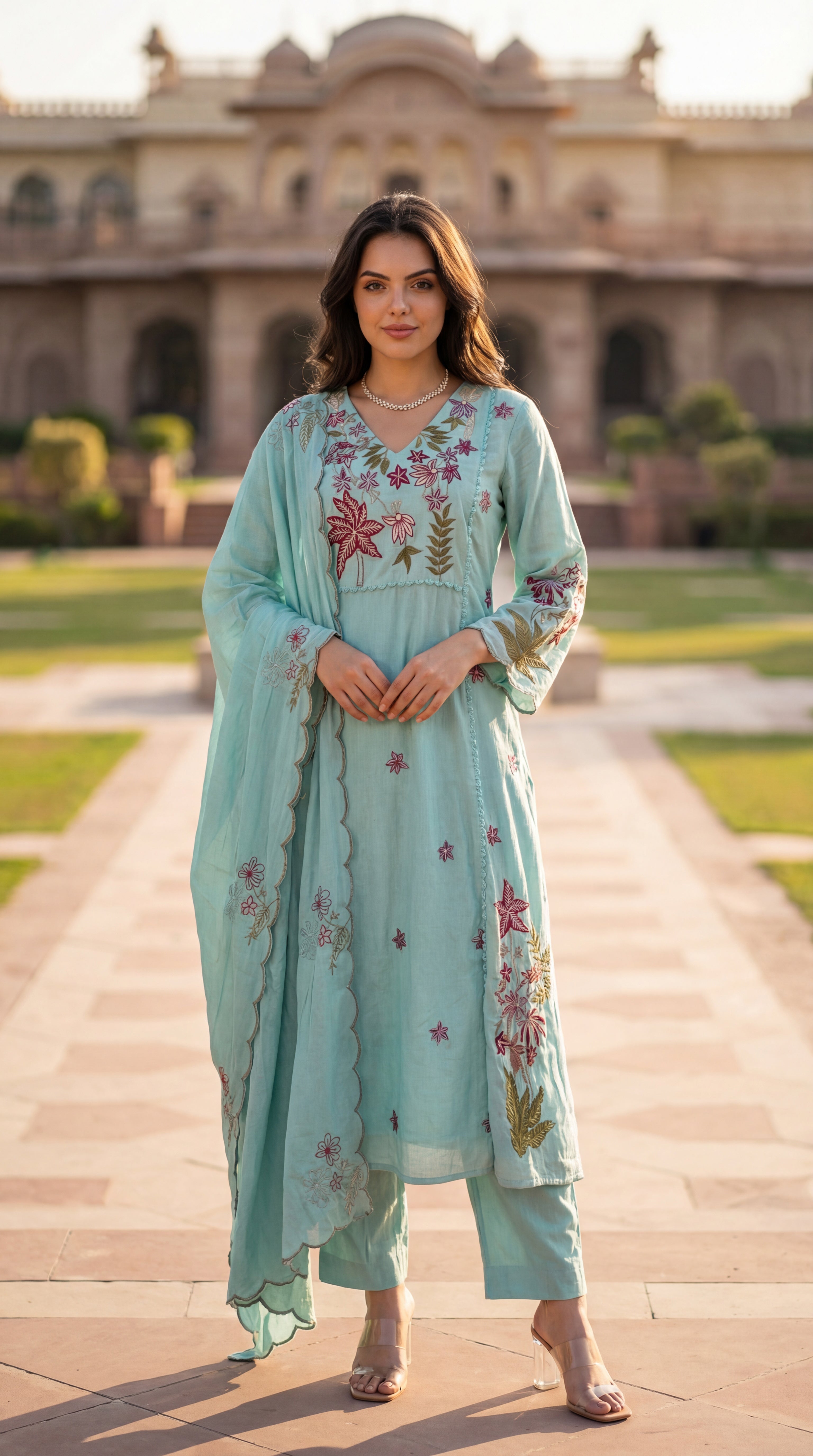 Seafoam Chanderi Suit Set