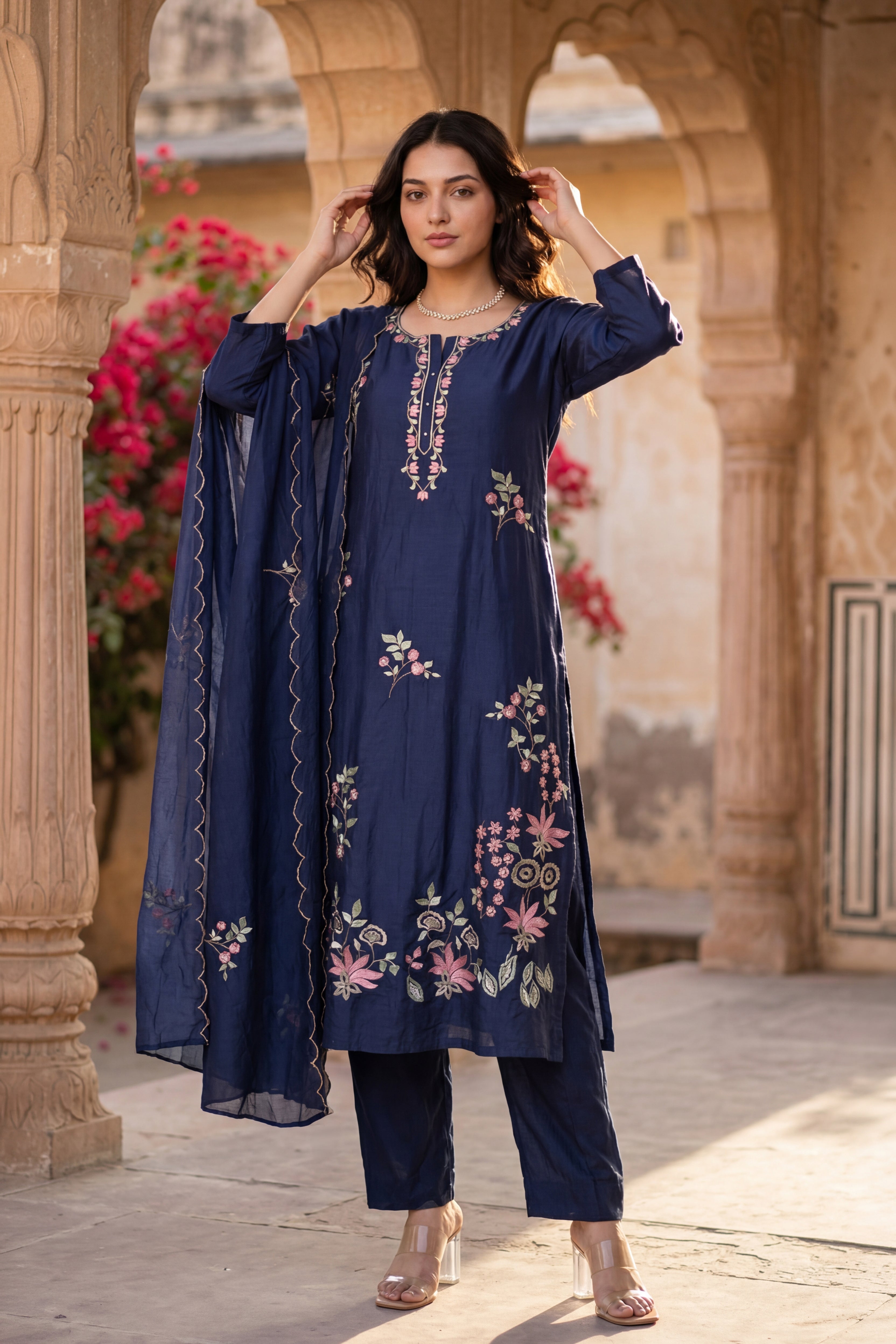 Blue Blossom Chanderi Suit Set