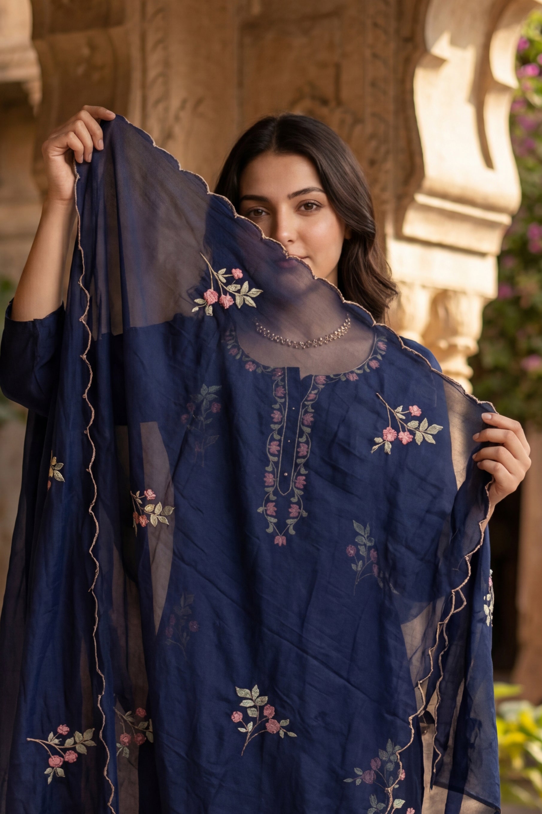 Blue Blossom Chanderi Kurta Set