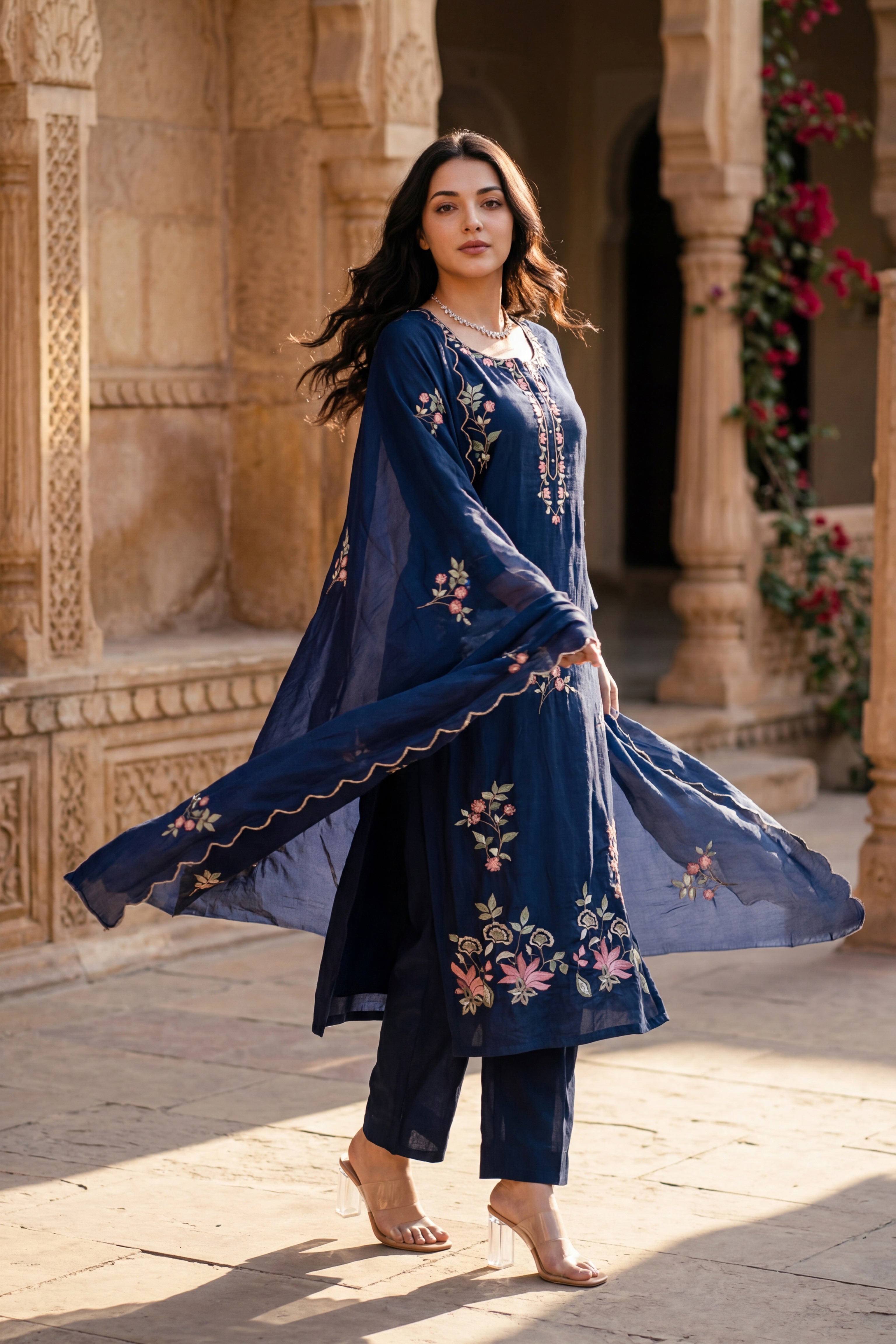 Blue Blossom Chanderi Kurta Set