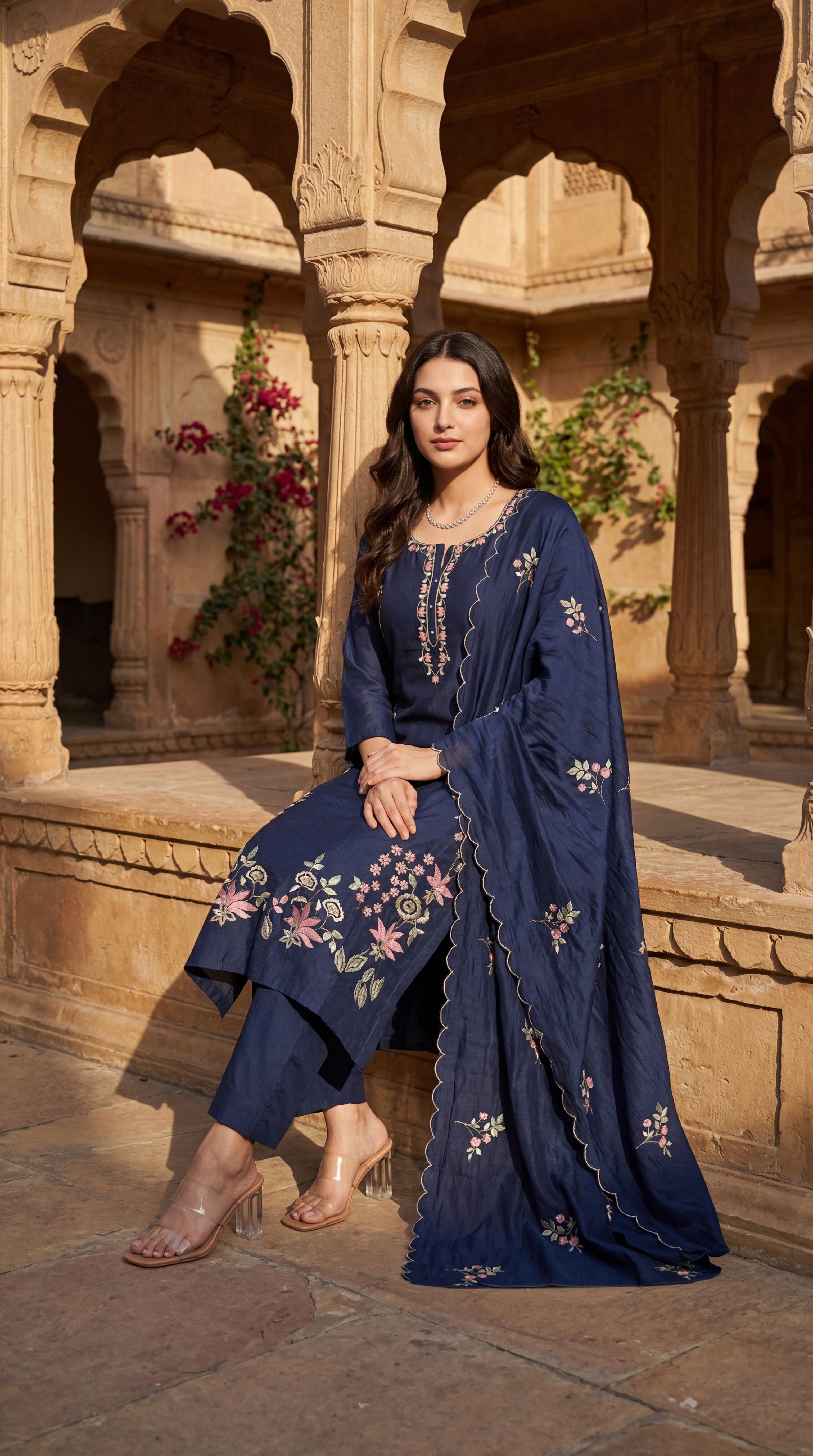 Blue Blossom Chanderi Suit Set
