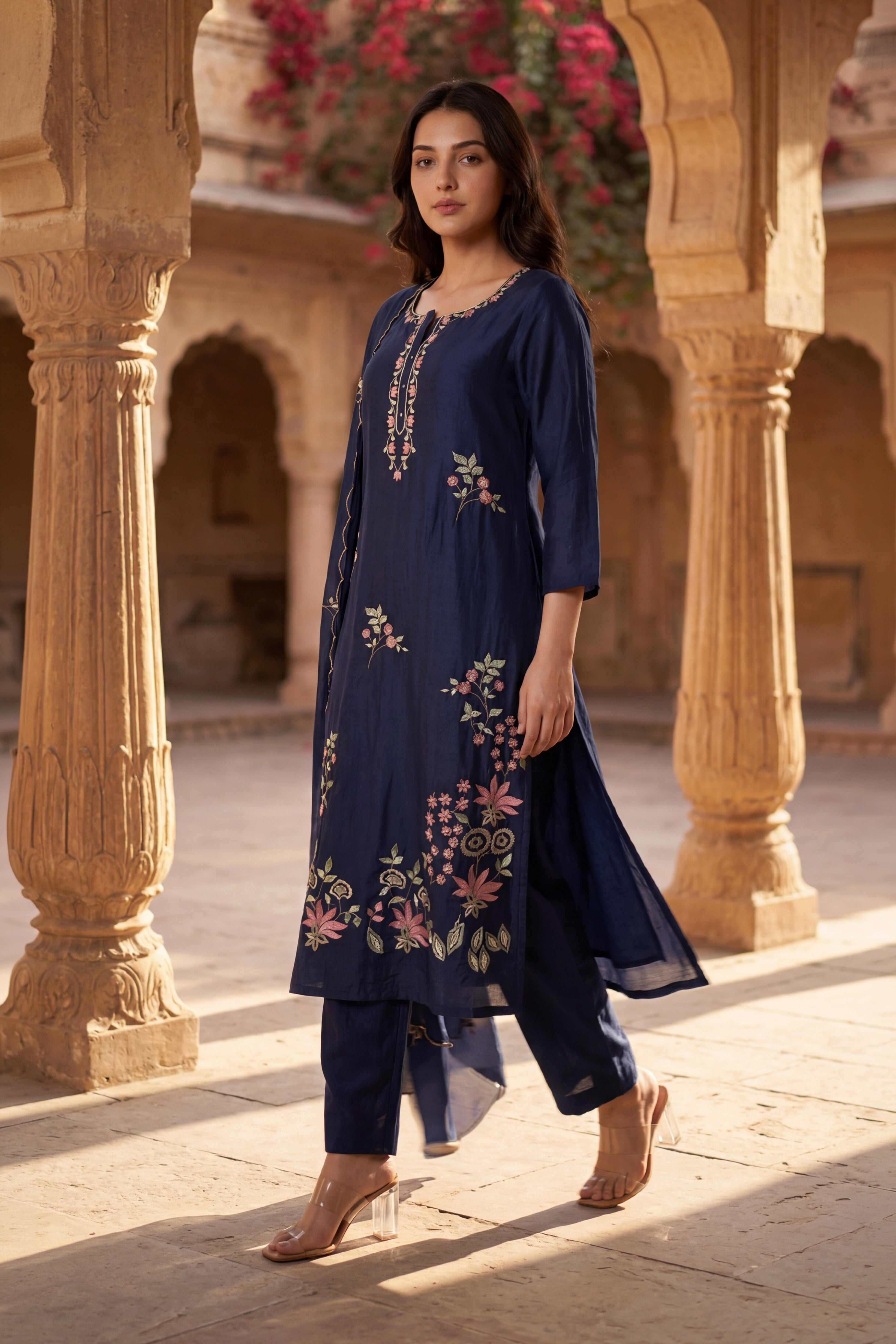 Blue Blossom Chanderi Suit Set