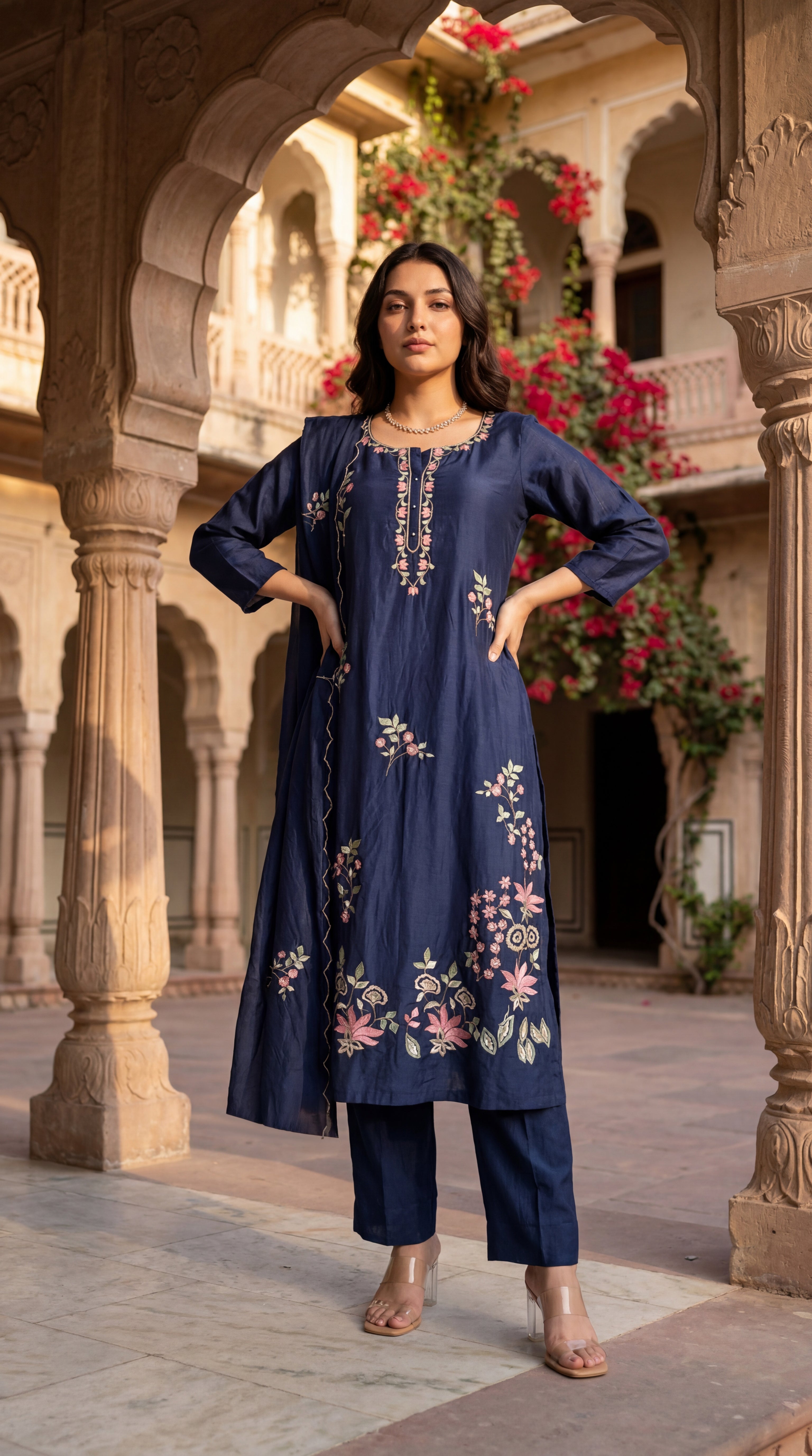 Blue Blossom Chanderi Suit Set