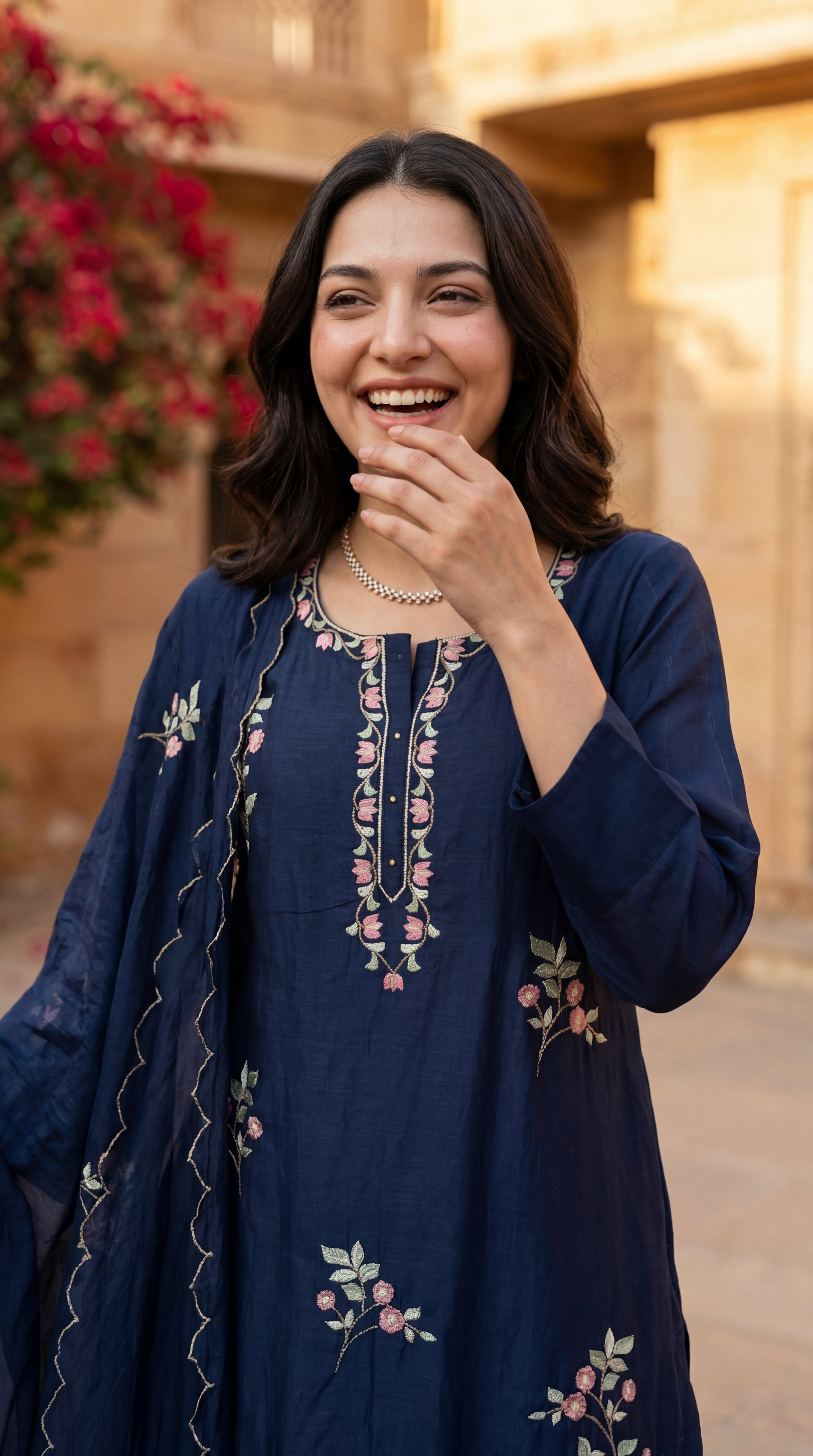 Blue Blossom Chanderi Suit Set