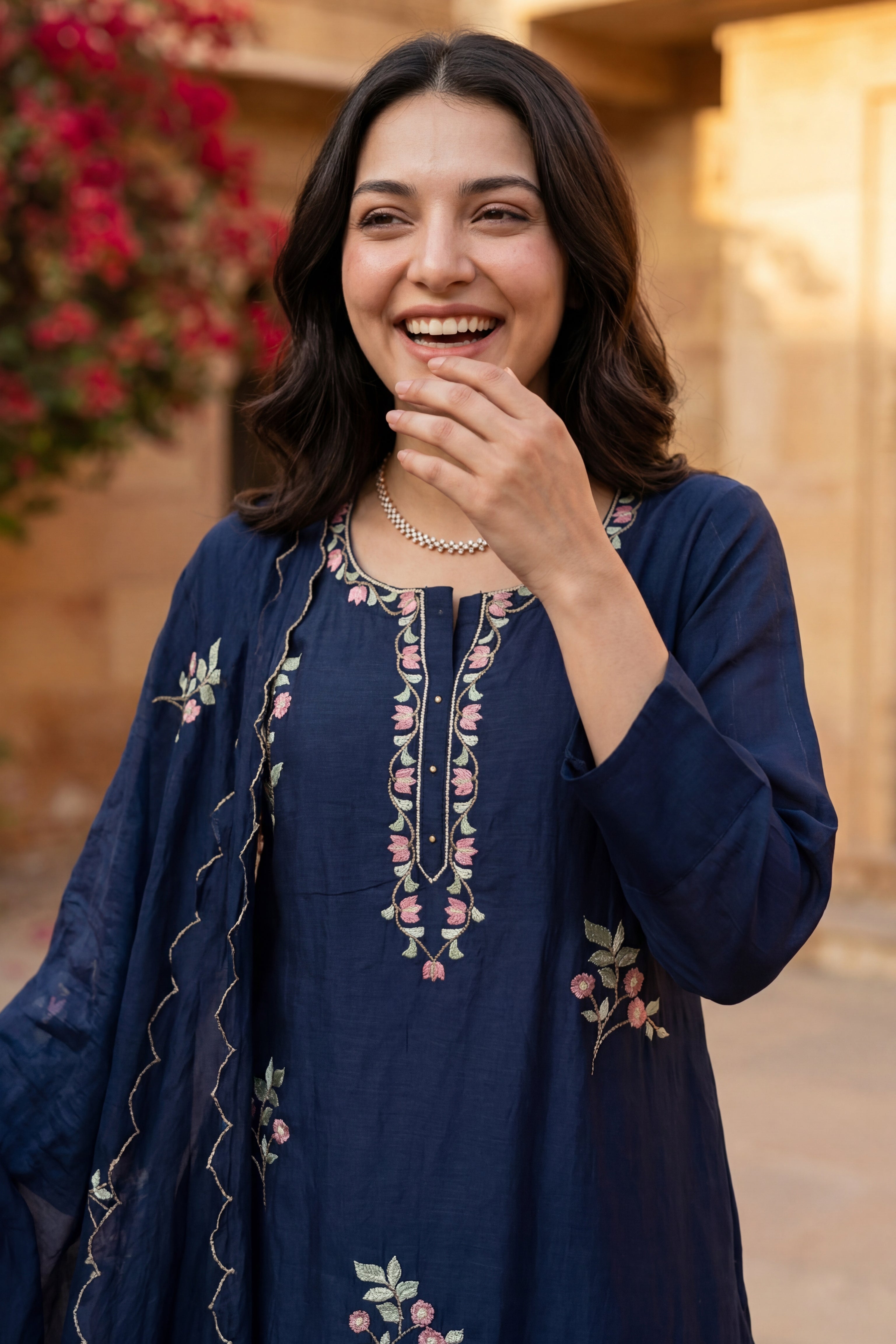 Blue Blossom Chanderi Kurta Set