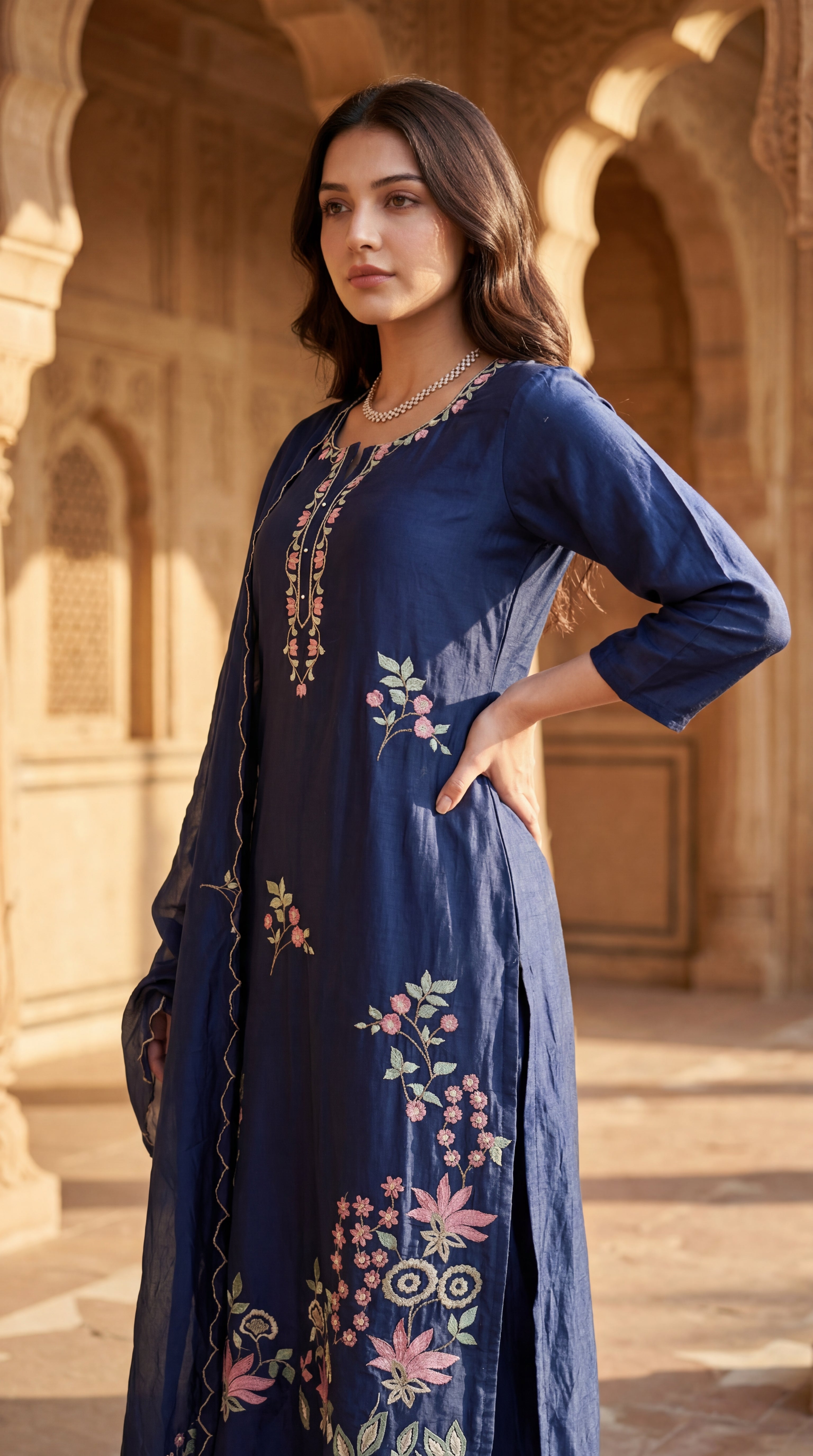 Blue Blossom Chanderi Suit Set
