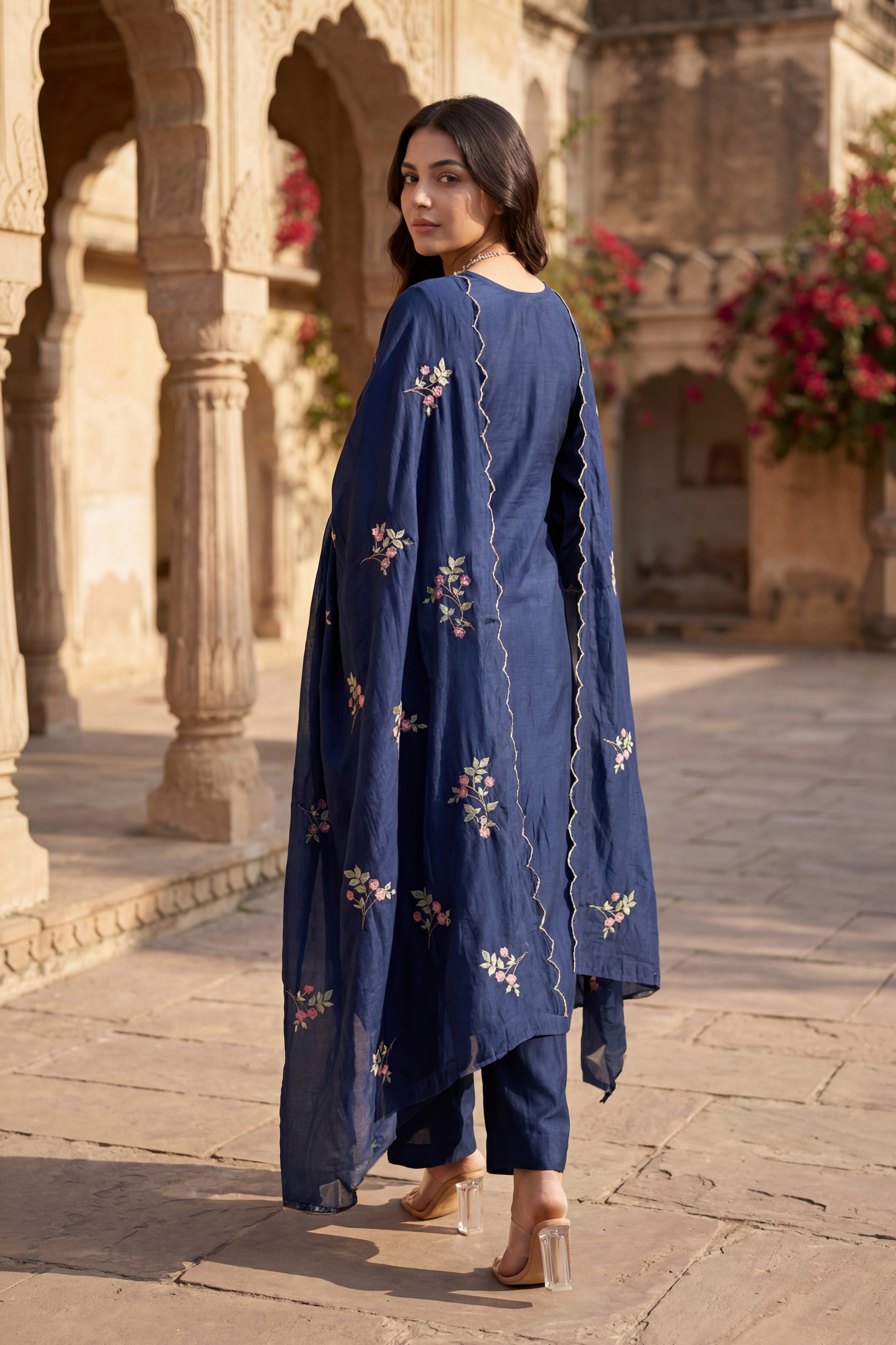 Blue Blossom Chanderi Suit Set