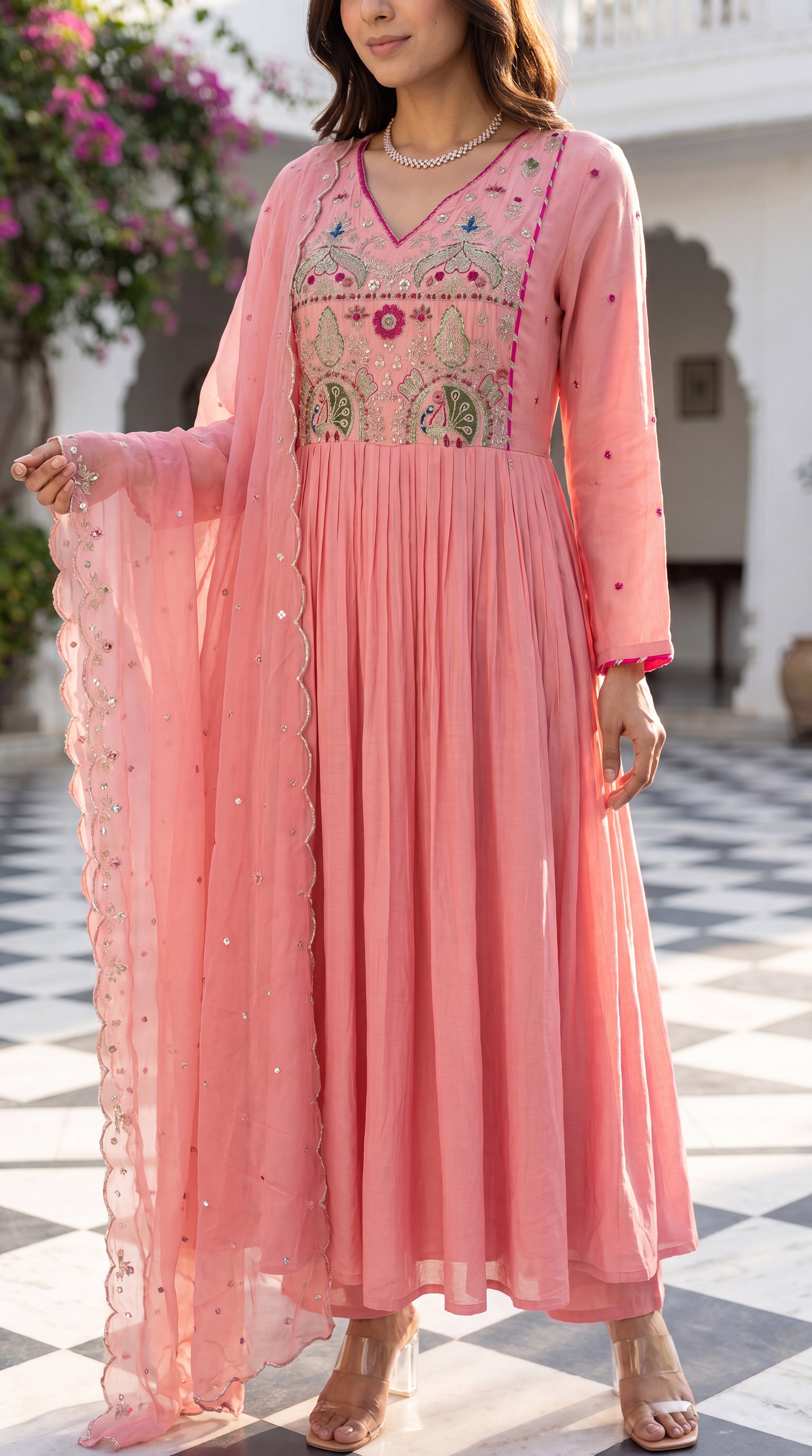 Pink Aura Ensemble Chanderi Suit Set