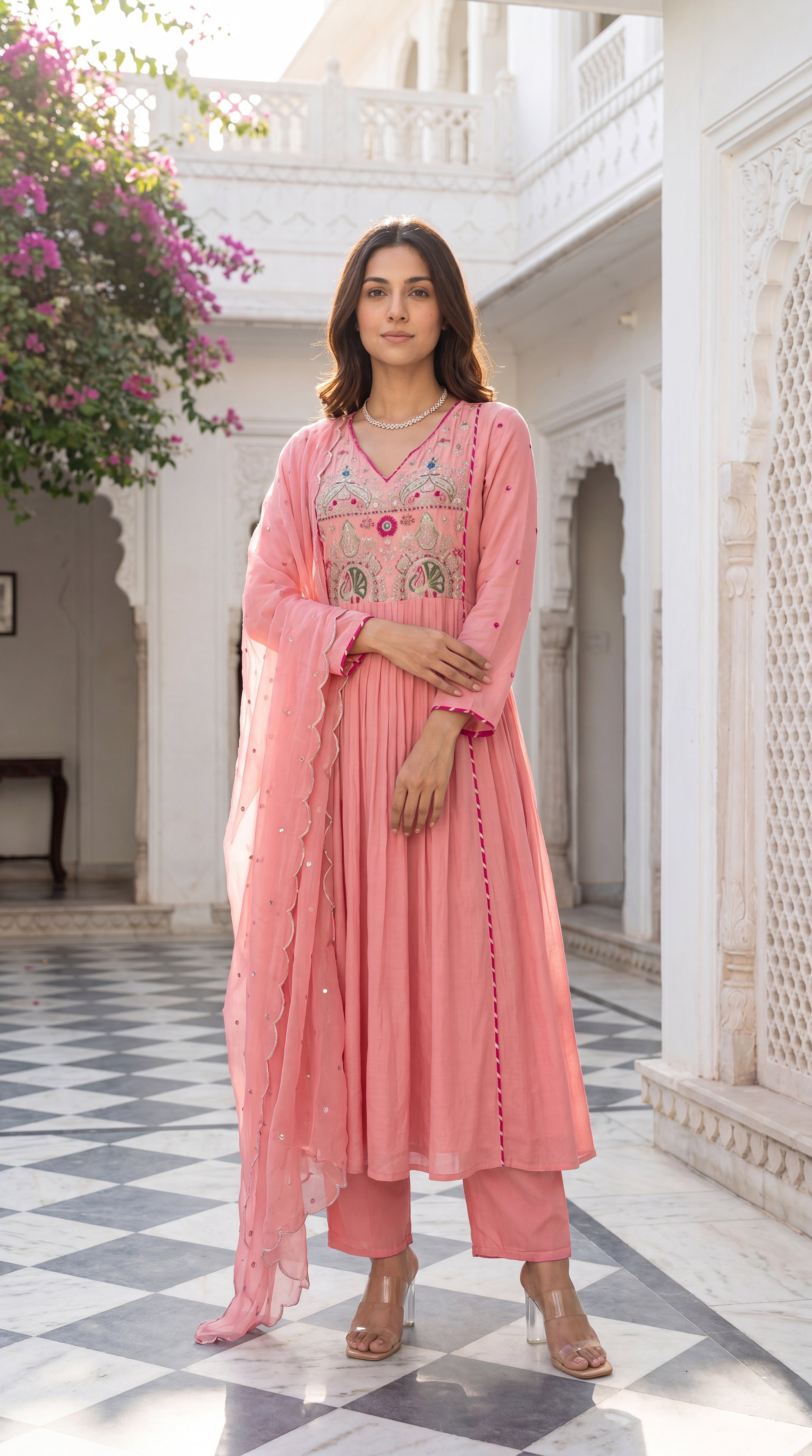 Pink Aura Ensemble Chanderi Suit Set