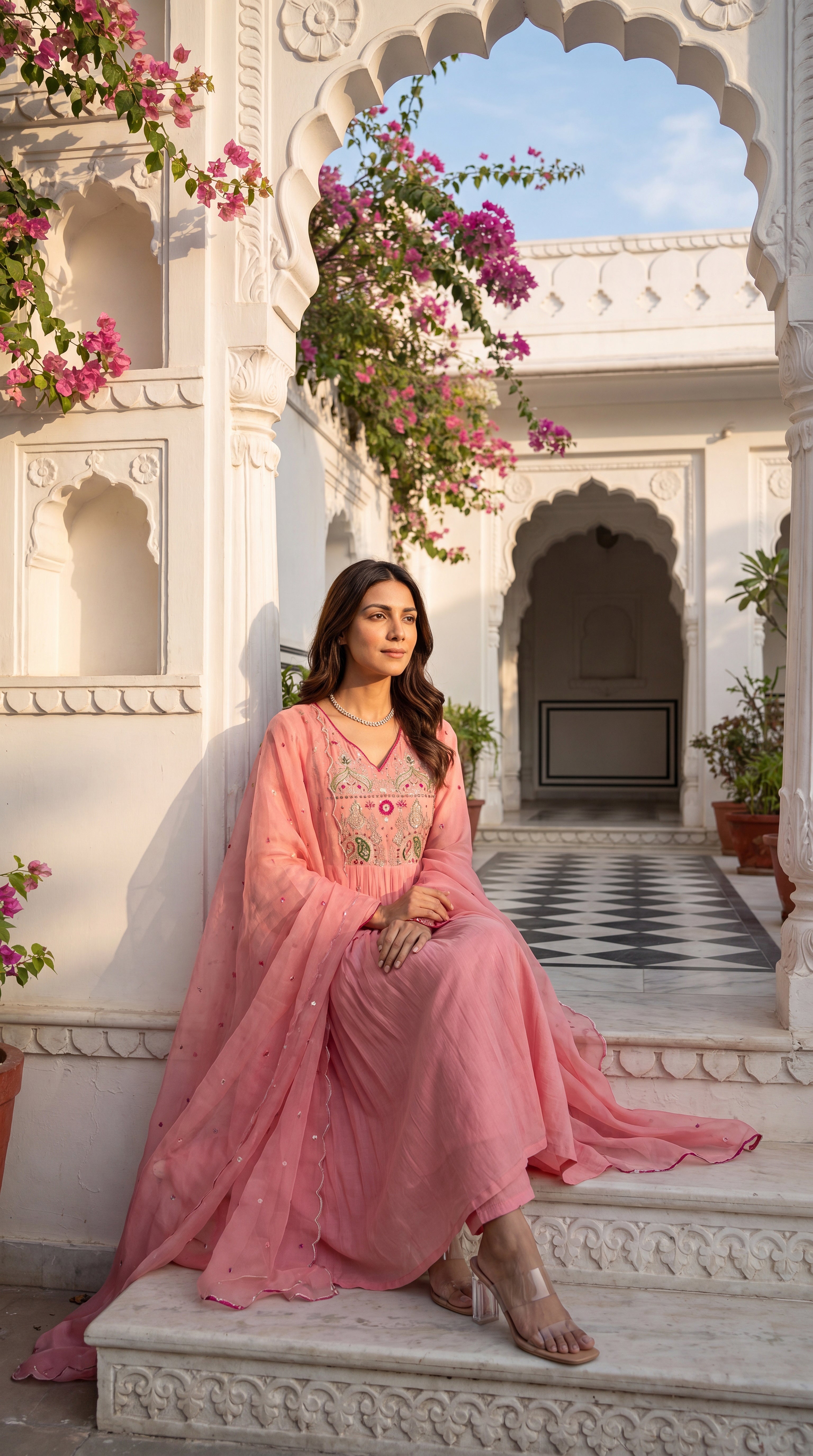 Pink Aura Ensemble Chanderi Suit Set